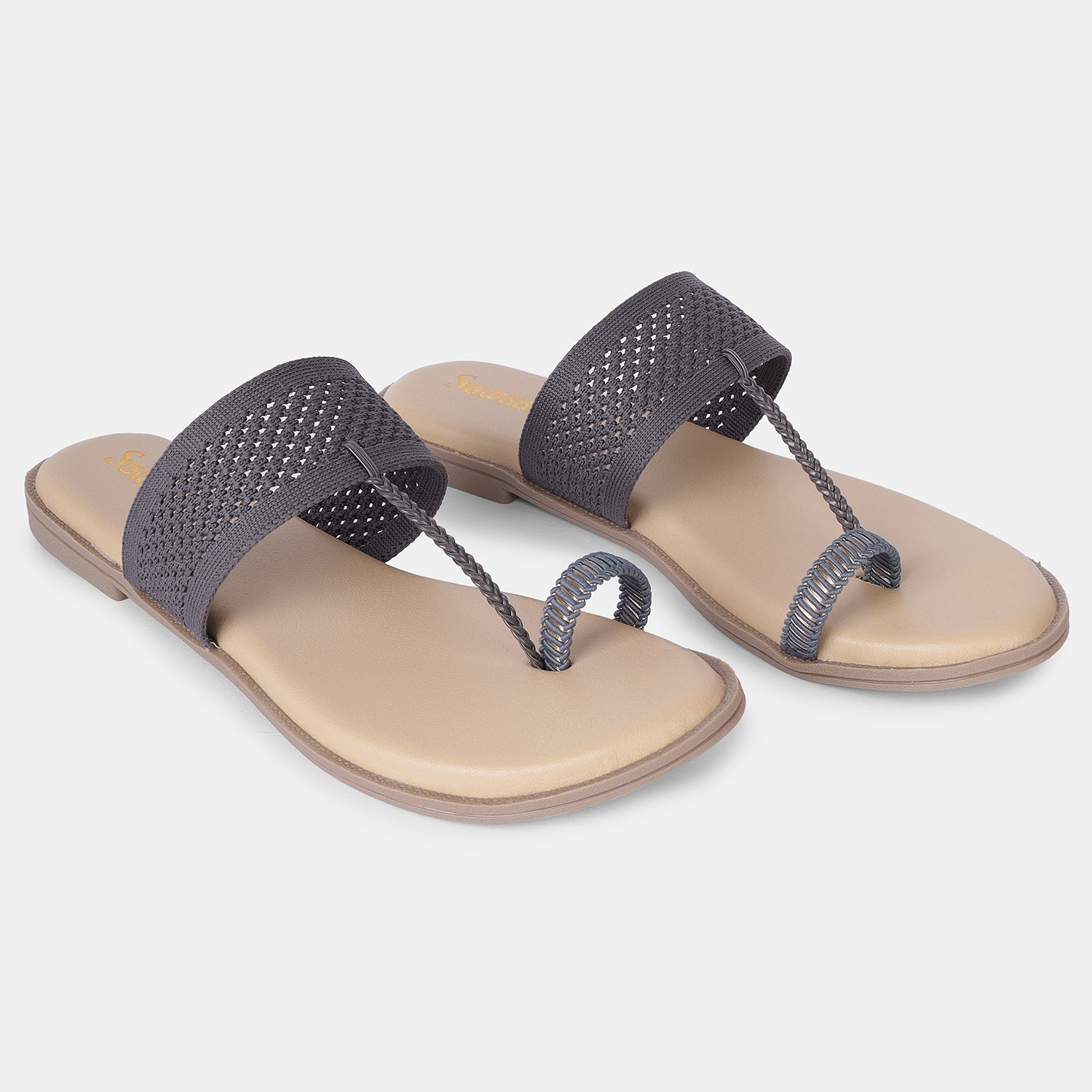 Trendy Grey Toe-Ring Sandals for Women