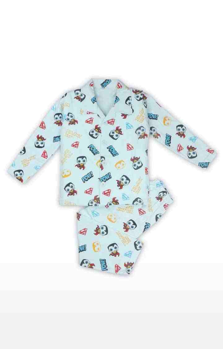 Aaakar Blue All Over Print Superman Full Sleeves Nightsuit