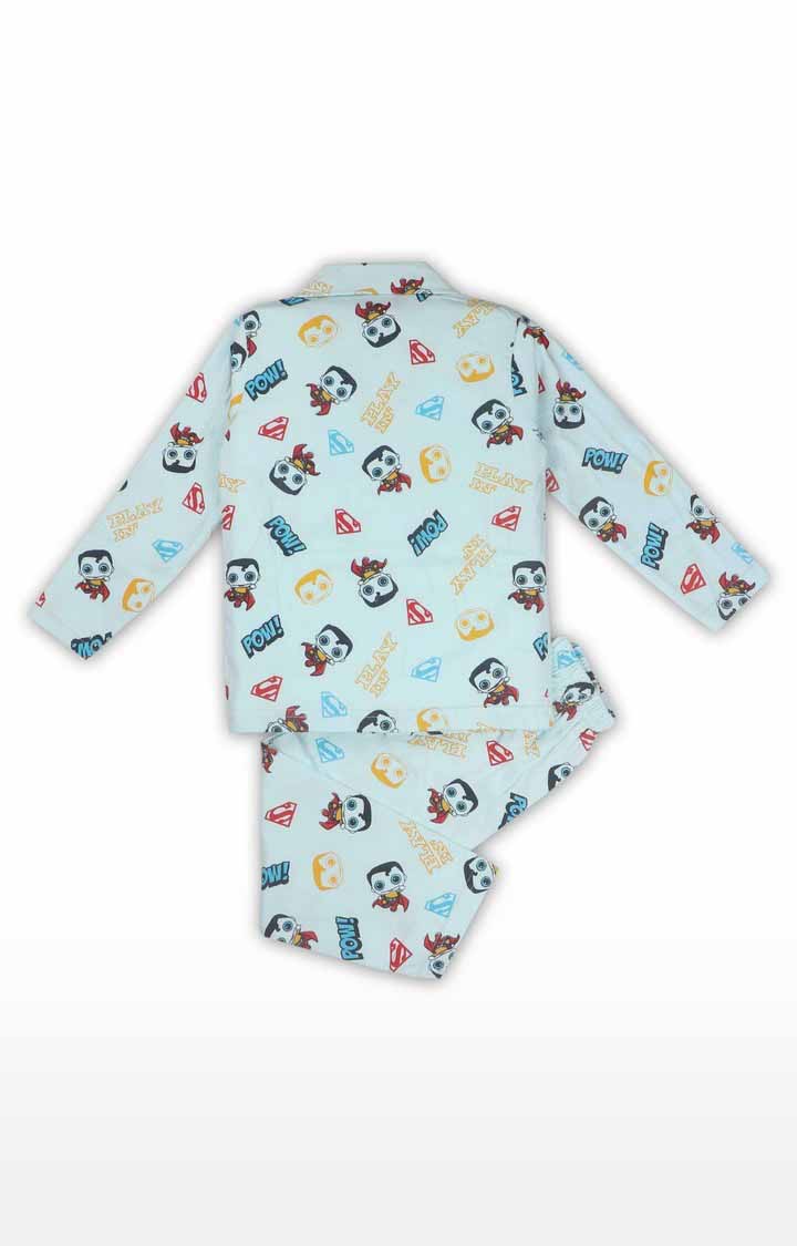 Aaakar Blue All Over Print Superman Full Sleeves Nightsuit