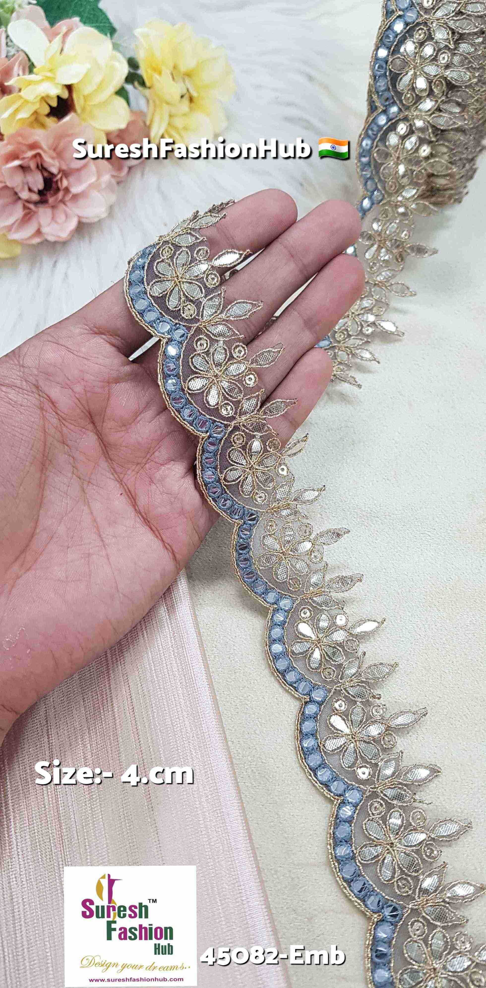 Grey Mirror Bloom Double-Cut Gota Lace