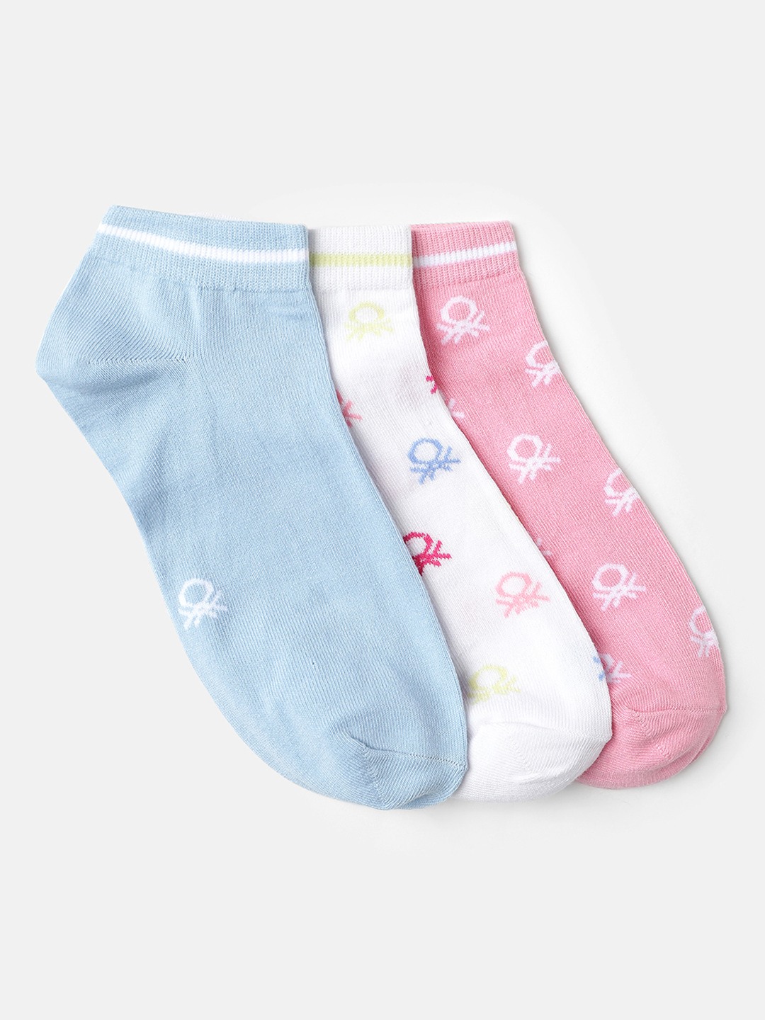 United Colors of Benetton Brand Logo Pack of 3 All Over Icon Ankle Length Socks