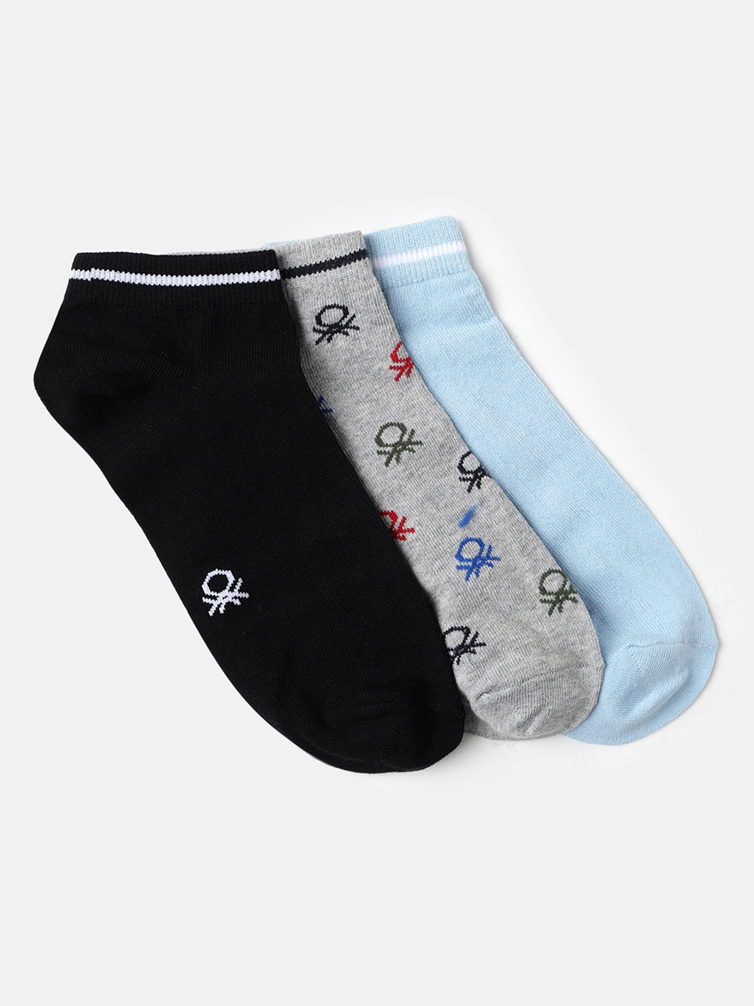 United Colors of Benetton Brand Logo Pack of 3 All Over Icon Ankle Length Socks