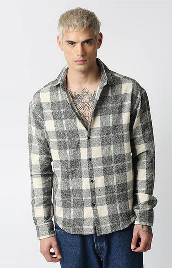 Hemsters | Men's Grey Cotton Checked Casual Shirts