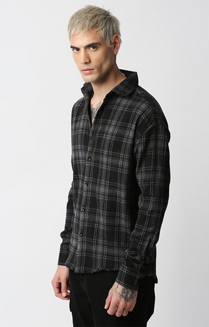 Men Grey Checked Casual Shirts