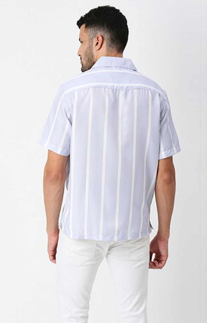 Men White and Purple Striped Casual Shirts