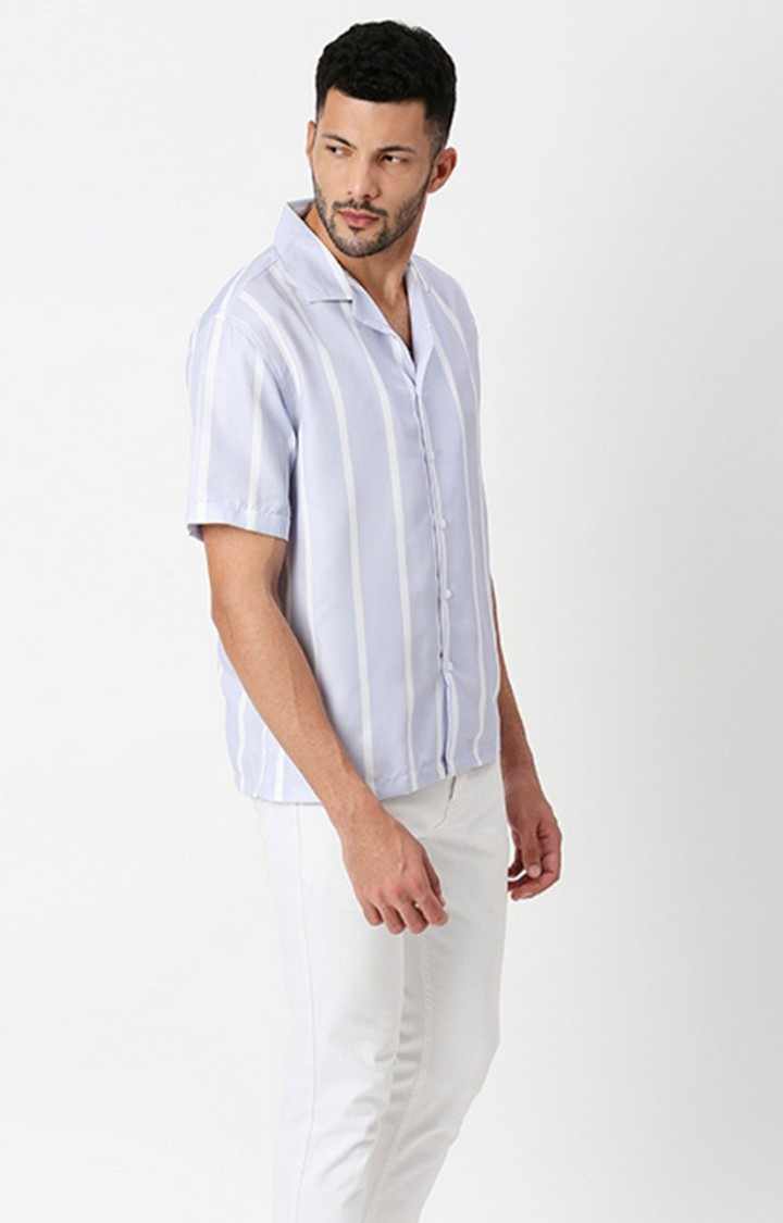 Men White and Purple Striped Casual Shirts