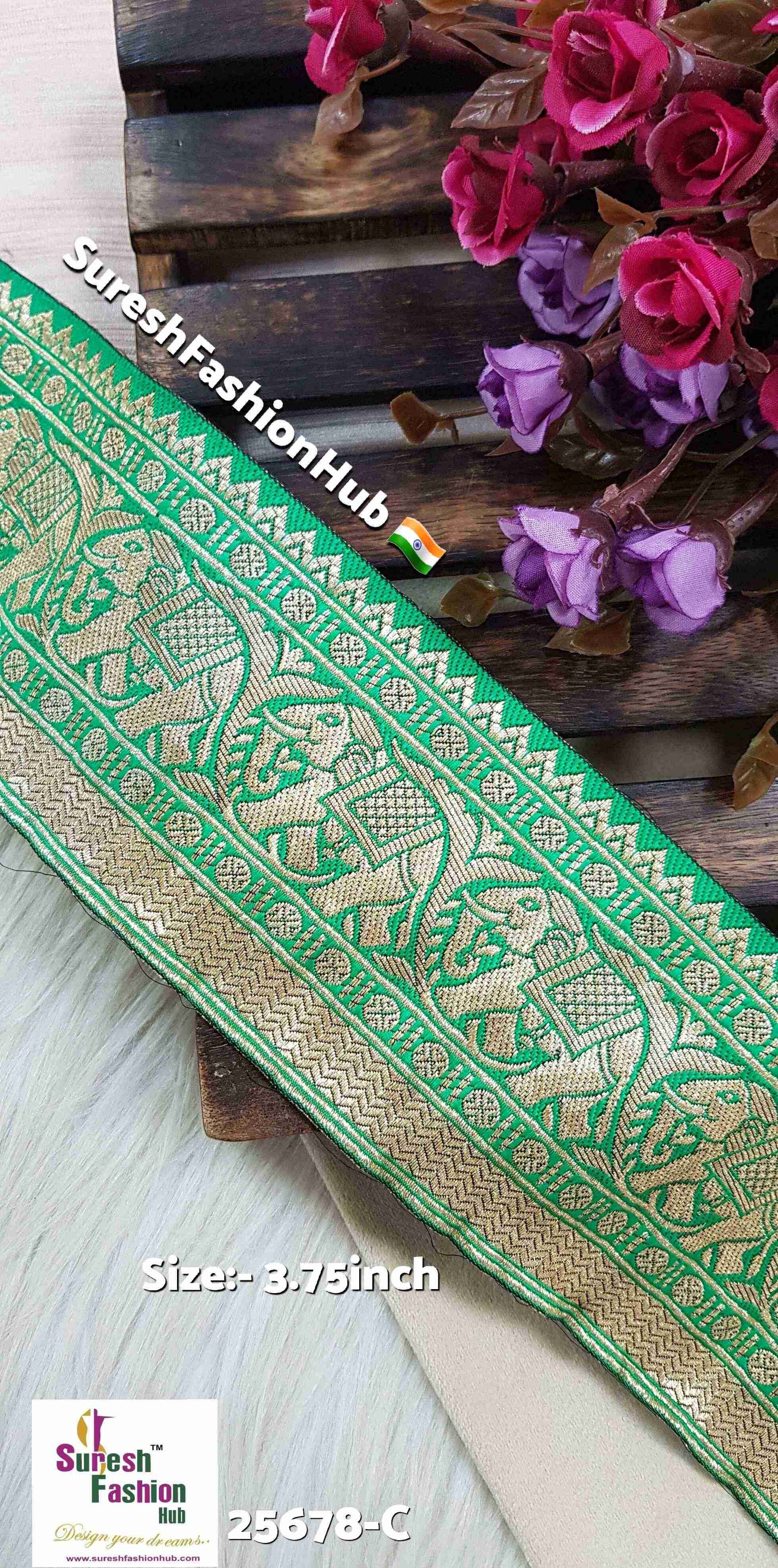 Green Elephant Jungle Banarasi Lace