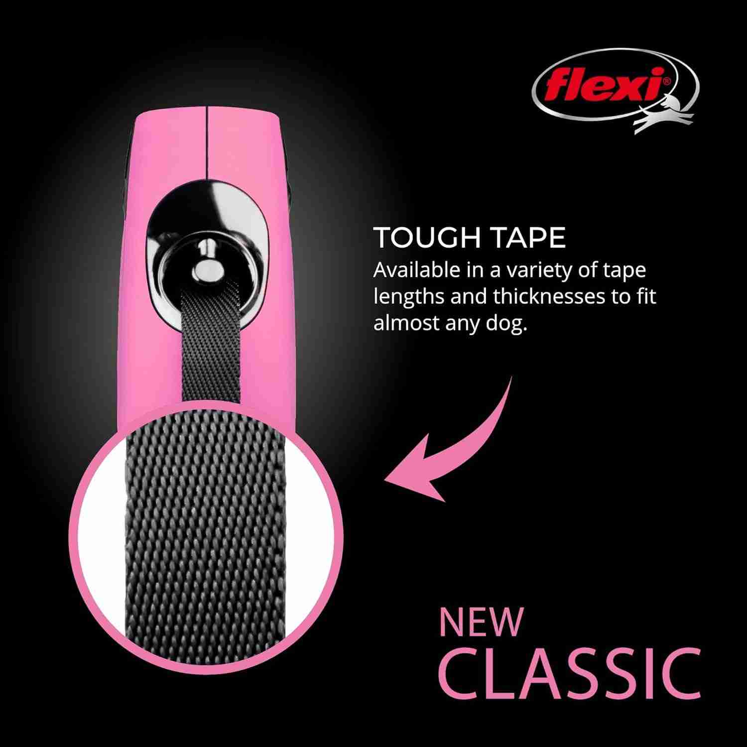 Flexi Classic Tape Leash 5m/16ft, S upto 15 kg for Dogs (Pink)
