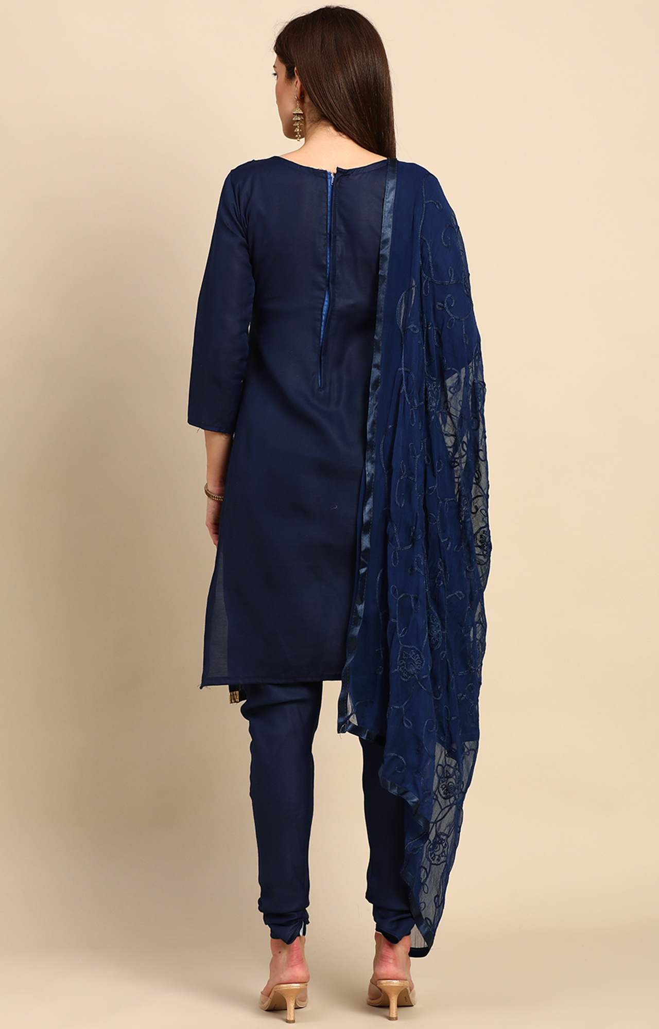 Shaily Women Navy Blue Color Cotton Embroidered With Pearl Unstitched Dress Material-VF_KRINA_NBLU_DM