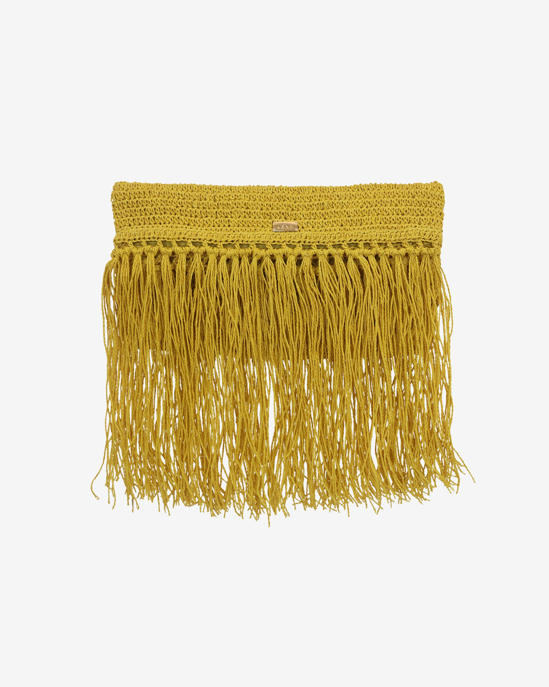 Raffia Foldover Clutch With Tassel