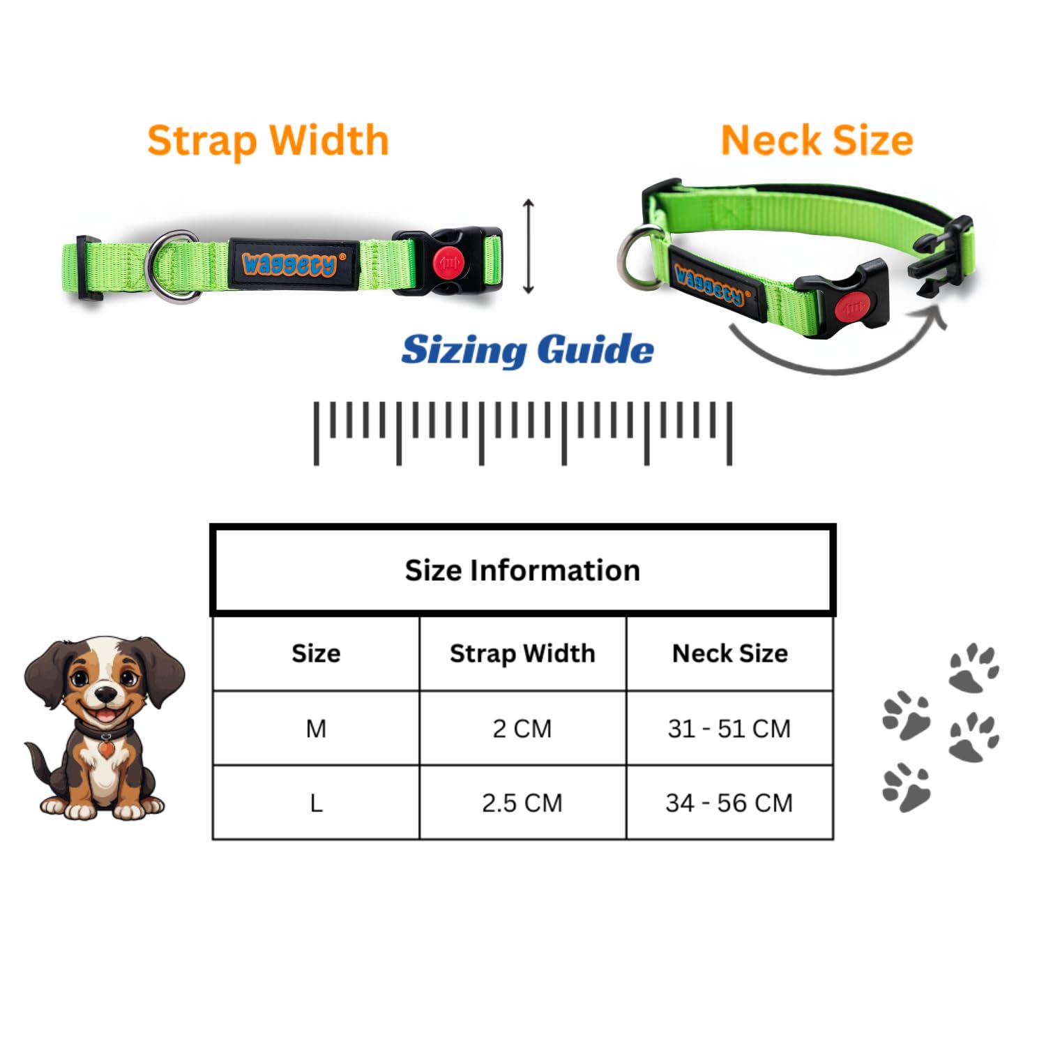 Waggety Padded Dog Collar, Green