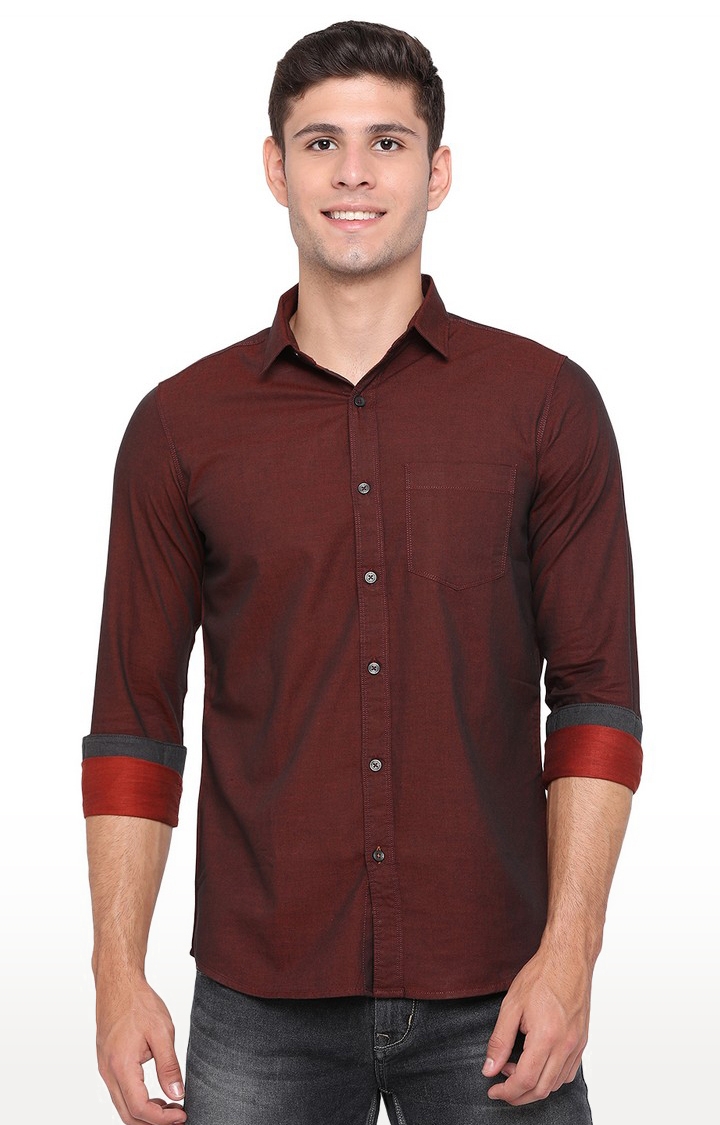 JadeBlue Sport | JBS-PL-919A OXBLOOD RED Men's Red Cotton Solid Semi Casual Shirts 0