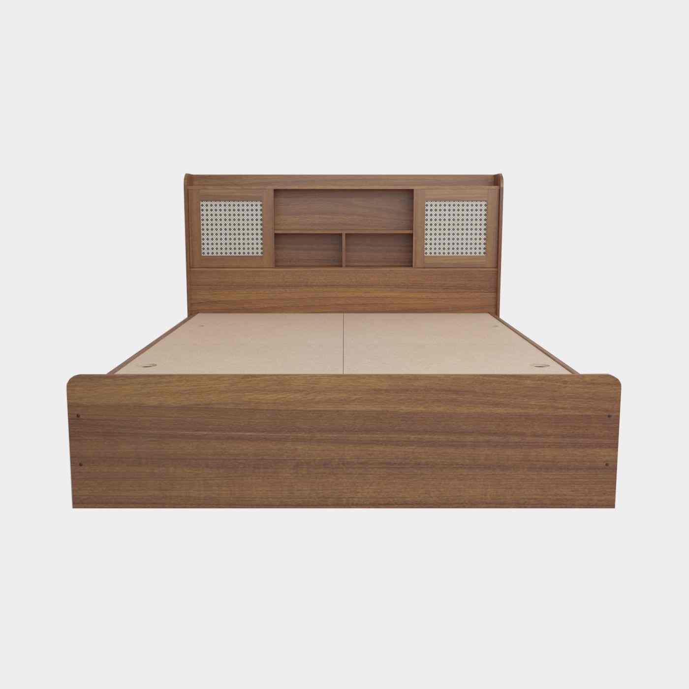 Sakura Rattan Box & Headboard Storage Bed - Queen, Leon Teak Finish