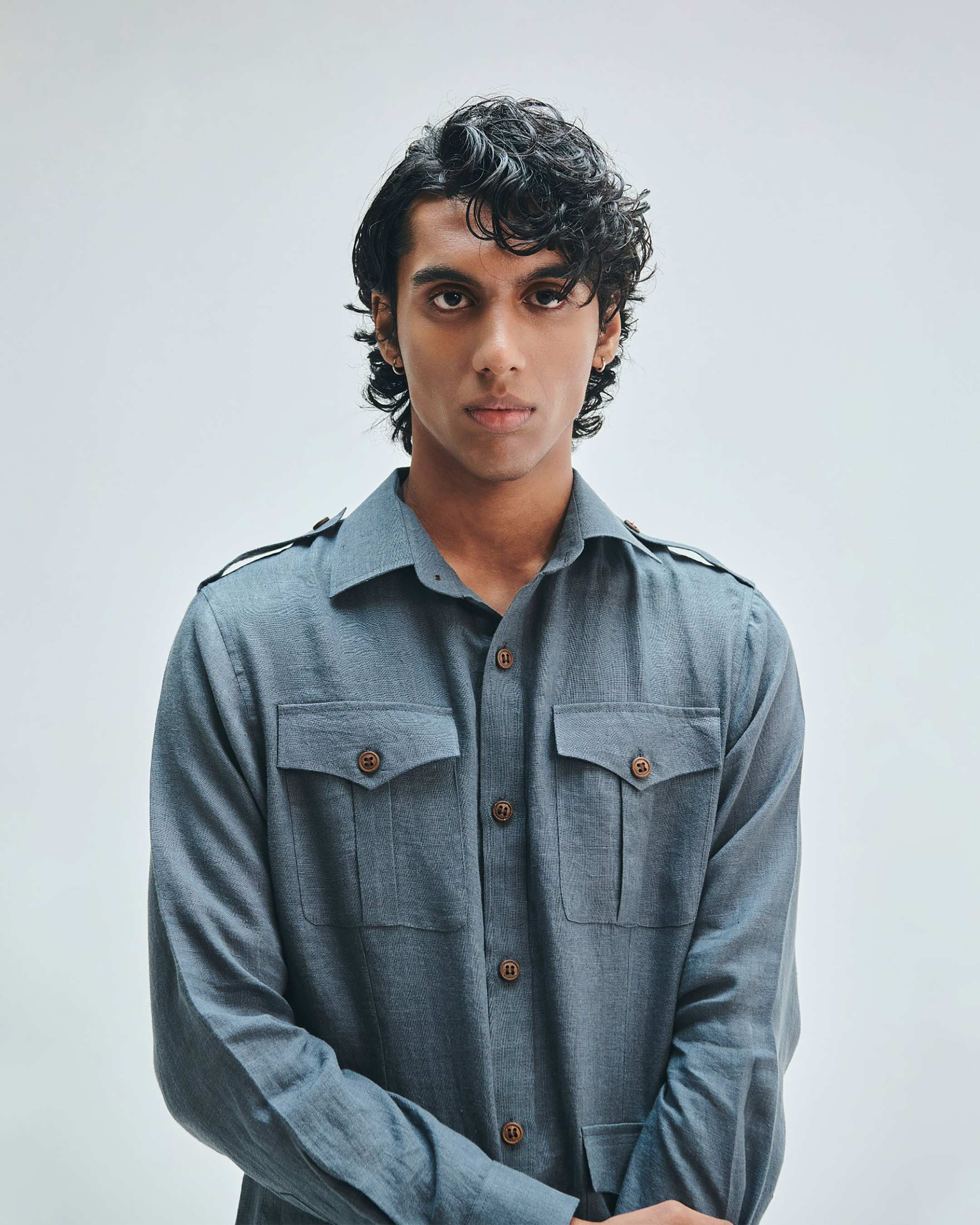 Slate Linen Men's Safari Overshirt Shirt