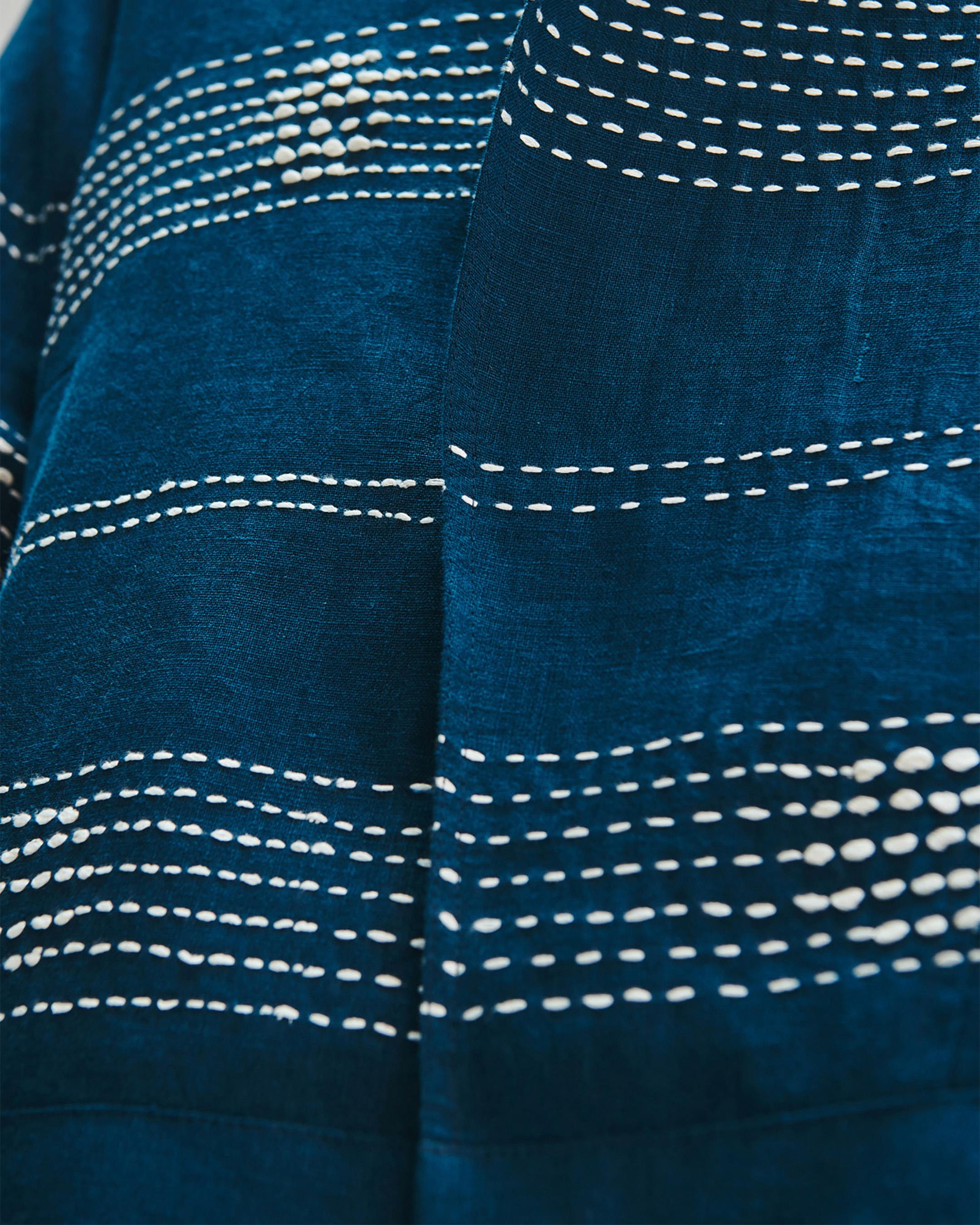 Indigo Linen Kantha Flap Collar Jacket