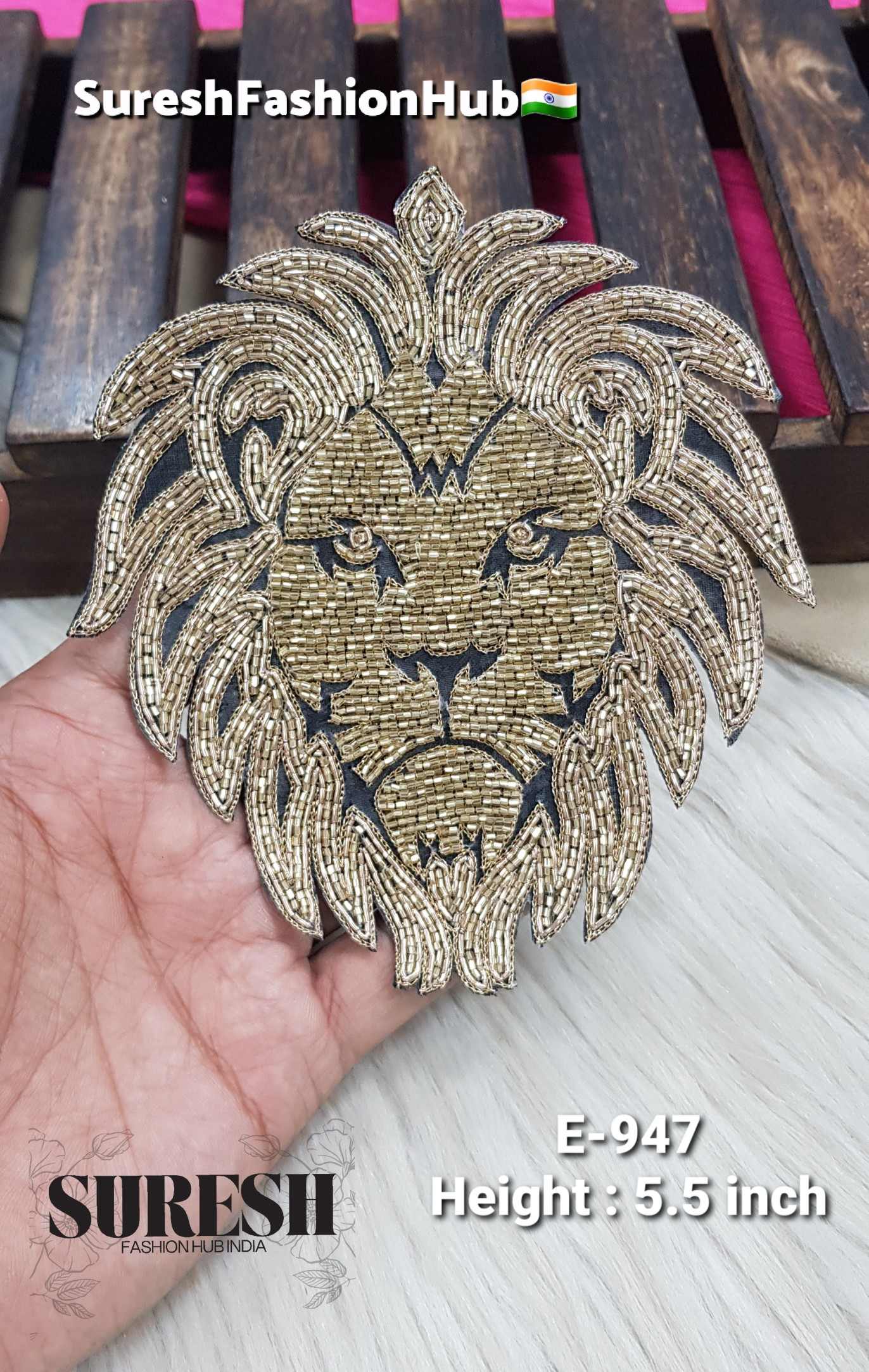 Black Royal Lion Face Handcrafted Patch – E-947