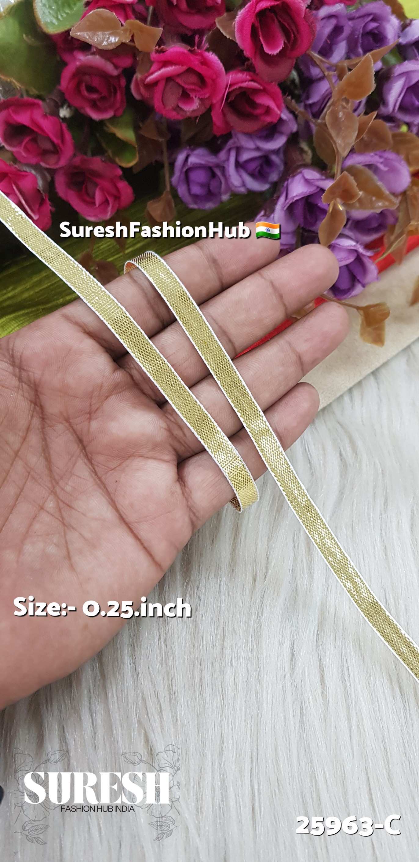 25963-C Light Gold Plain Gota Patti Lace – 0.25 inch