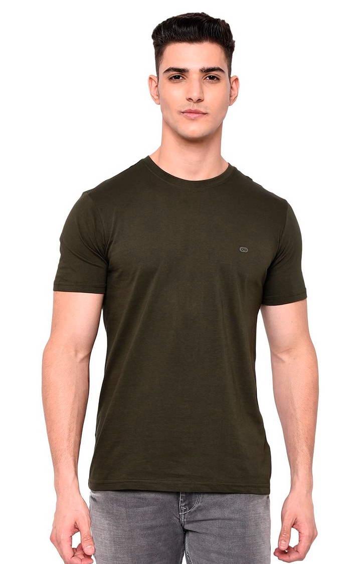 JadeBlue | JB-CR-31C ROSIN PRECISELY OLIVE Men's Green Cotton Solid T-Shirts 0