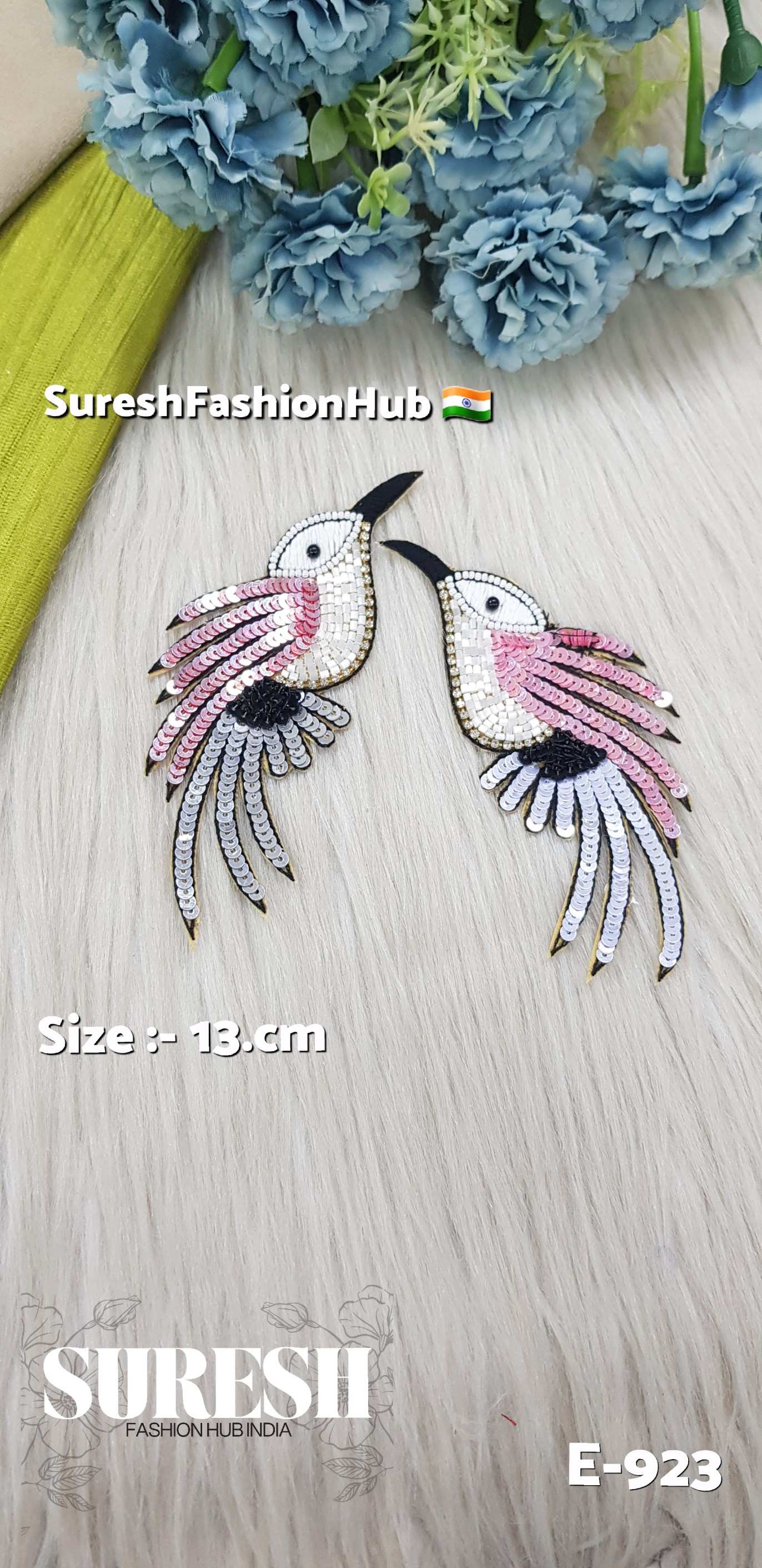 E-923 Electric Pink with White Left Side Humming Bird Patch