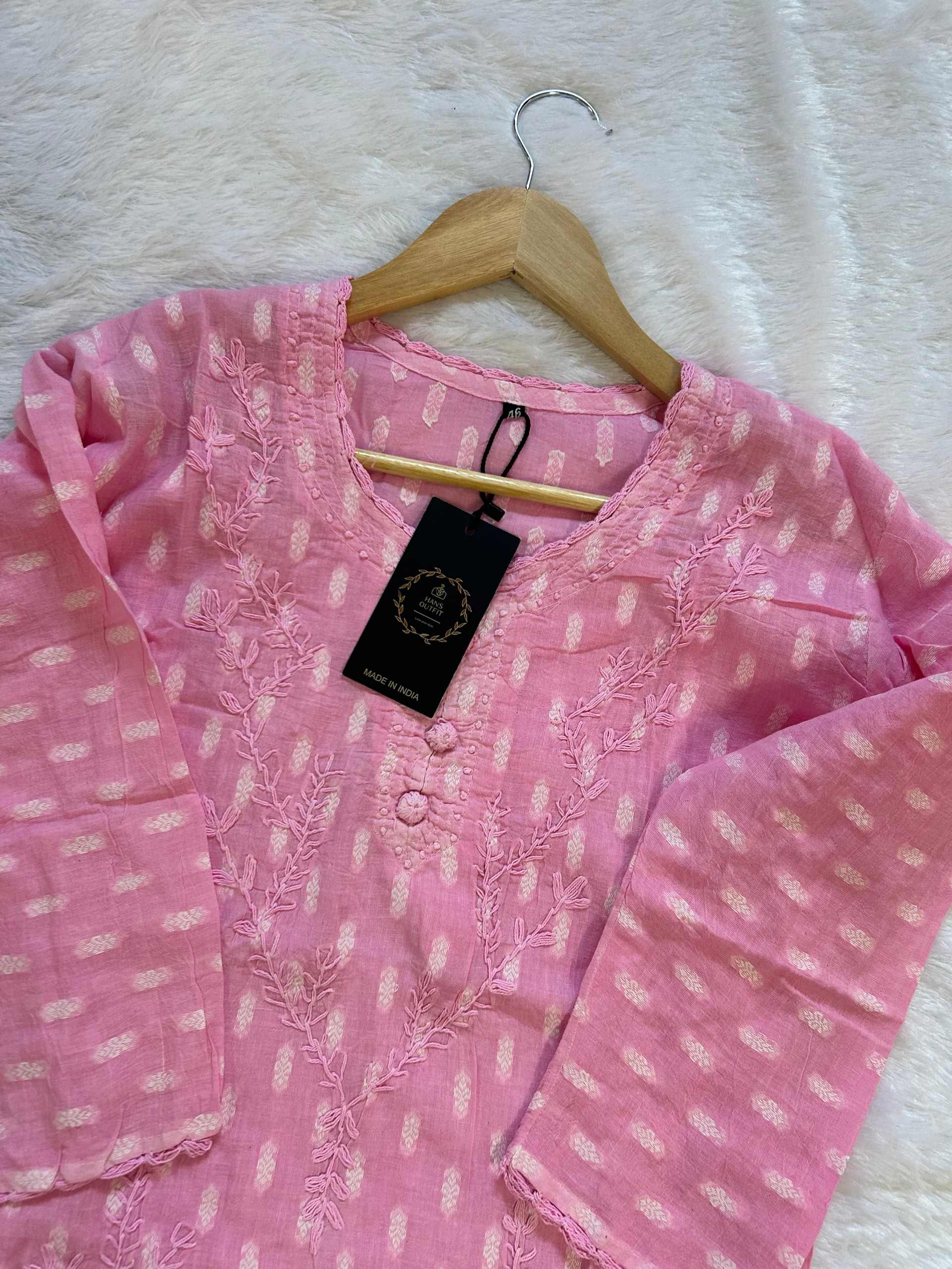Pink Lucknowi chickenkari cotton  kurta