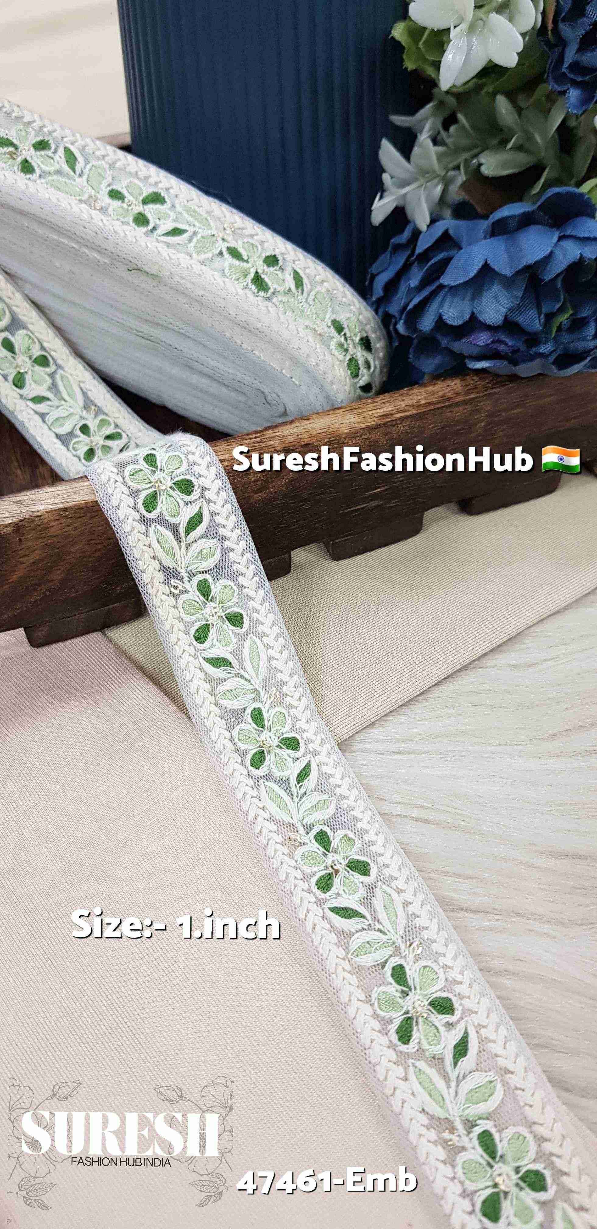 Green & Light Green Floral Net Lace