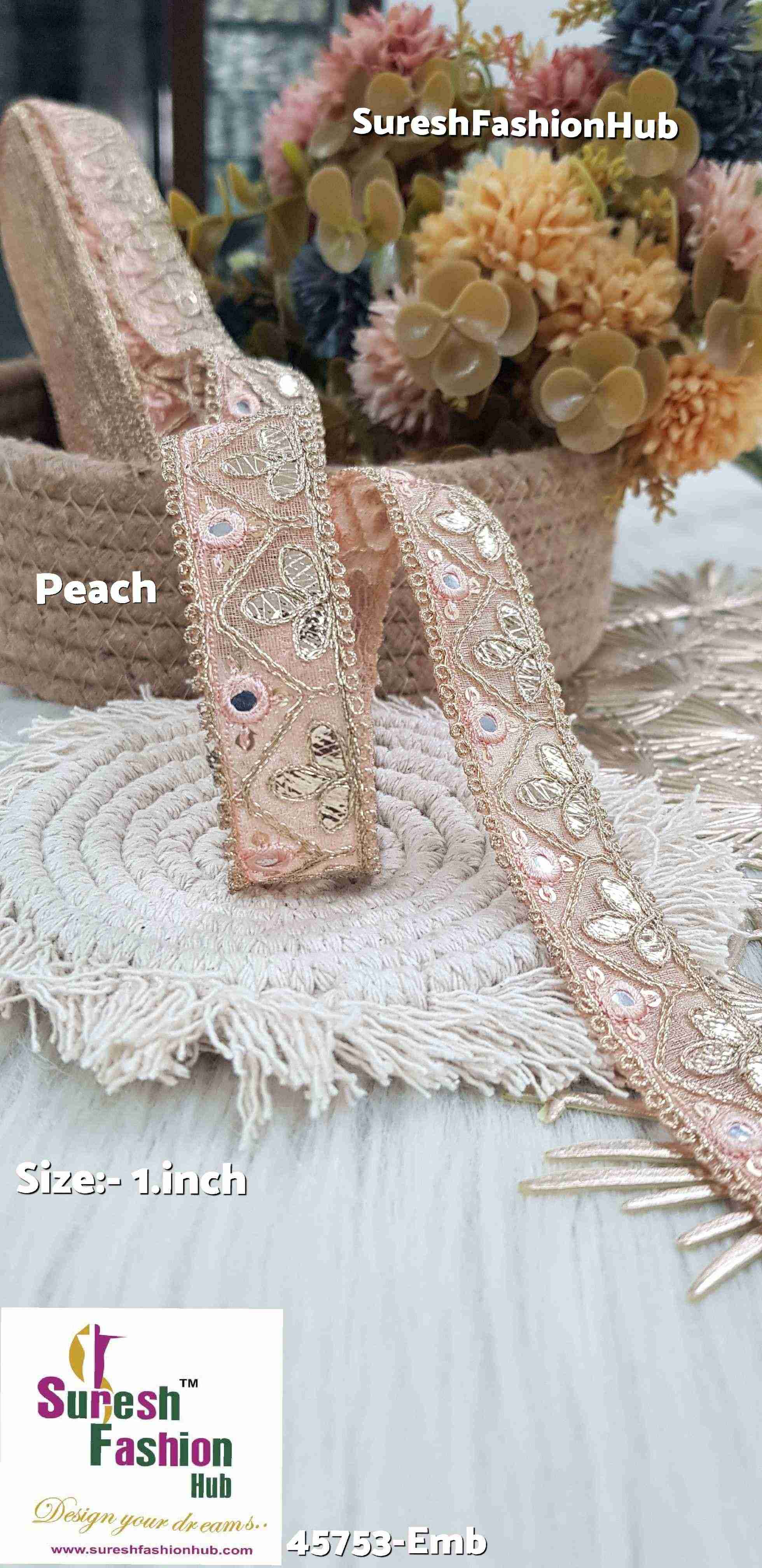 Gota and Mirror Embroidered Peach Organza Lace