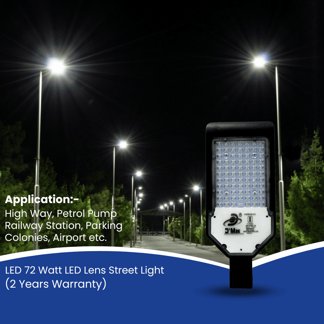72 Watt Automatic Sensor System LED Street Light With Lens Waterproof IP65 For Outdoor Purposes Colour White Pack Of 1