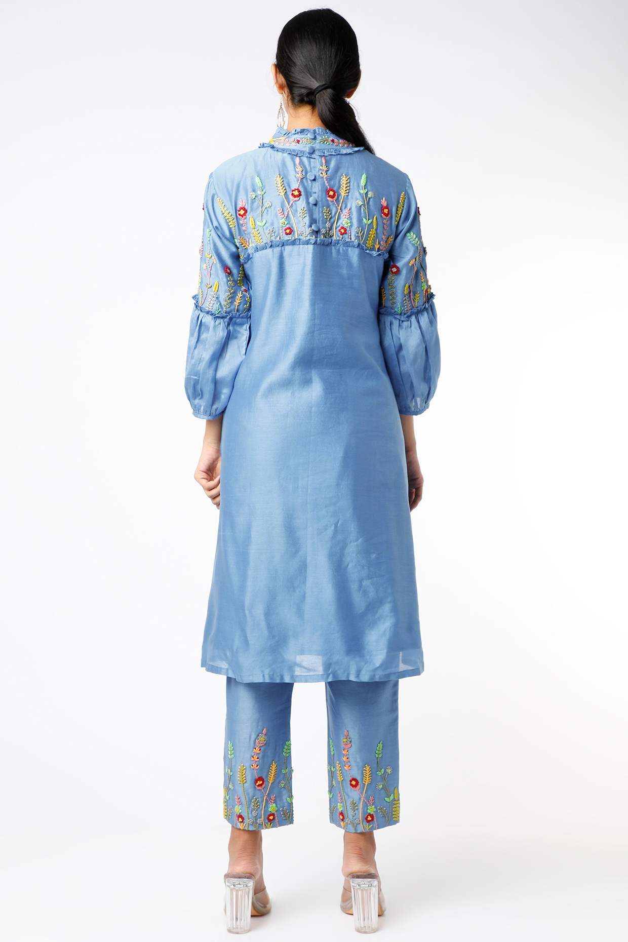 Cobalt Blue Embroidered Paneled Kurta Set