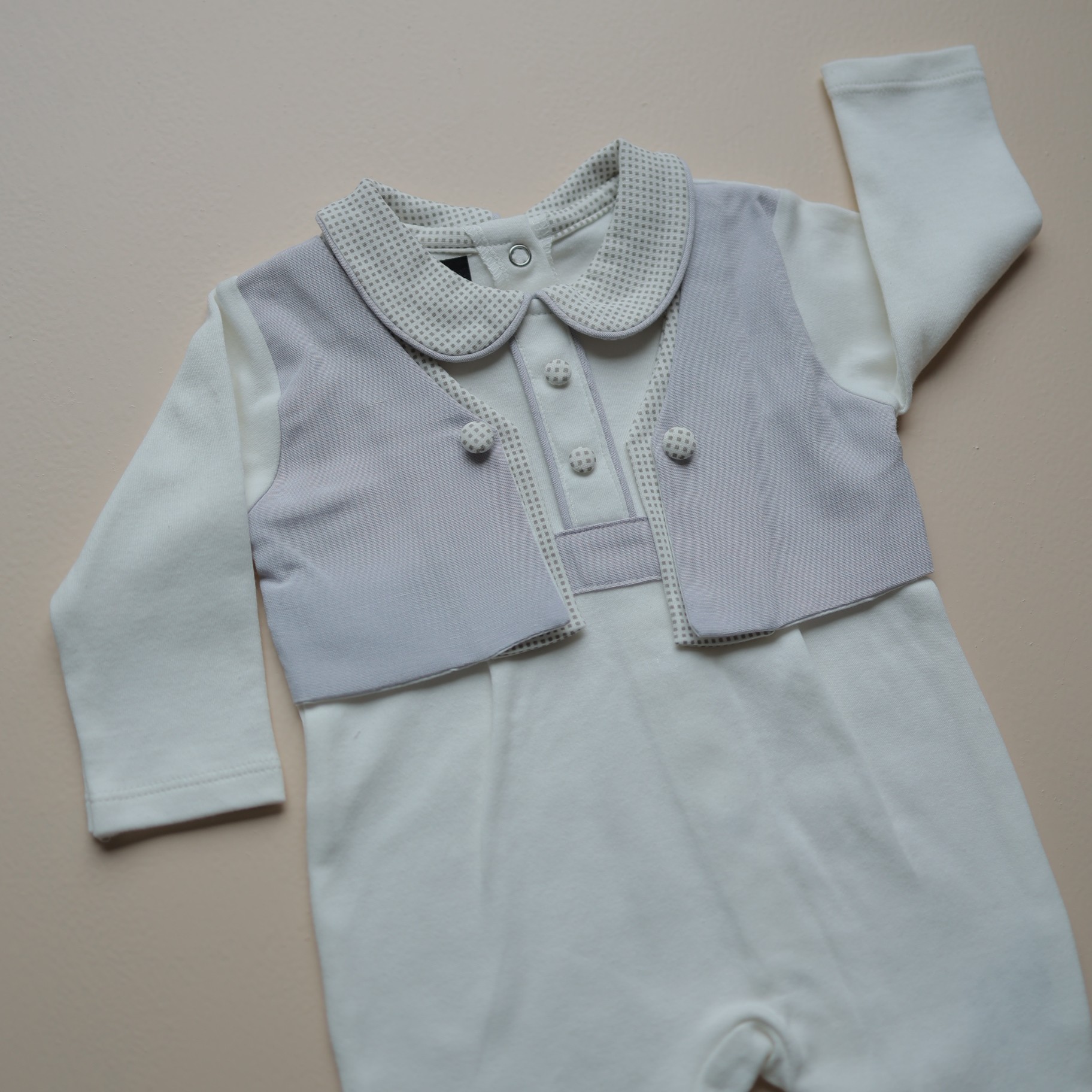 Grey Dots & Collar Romper