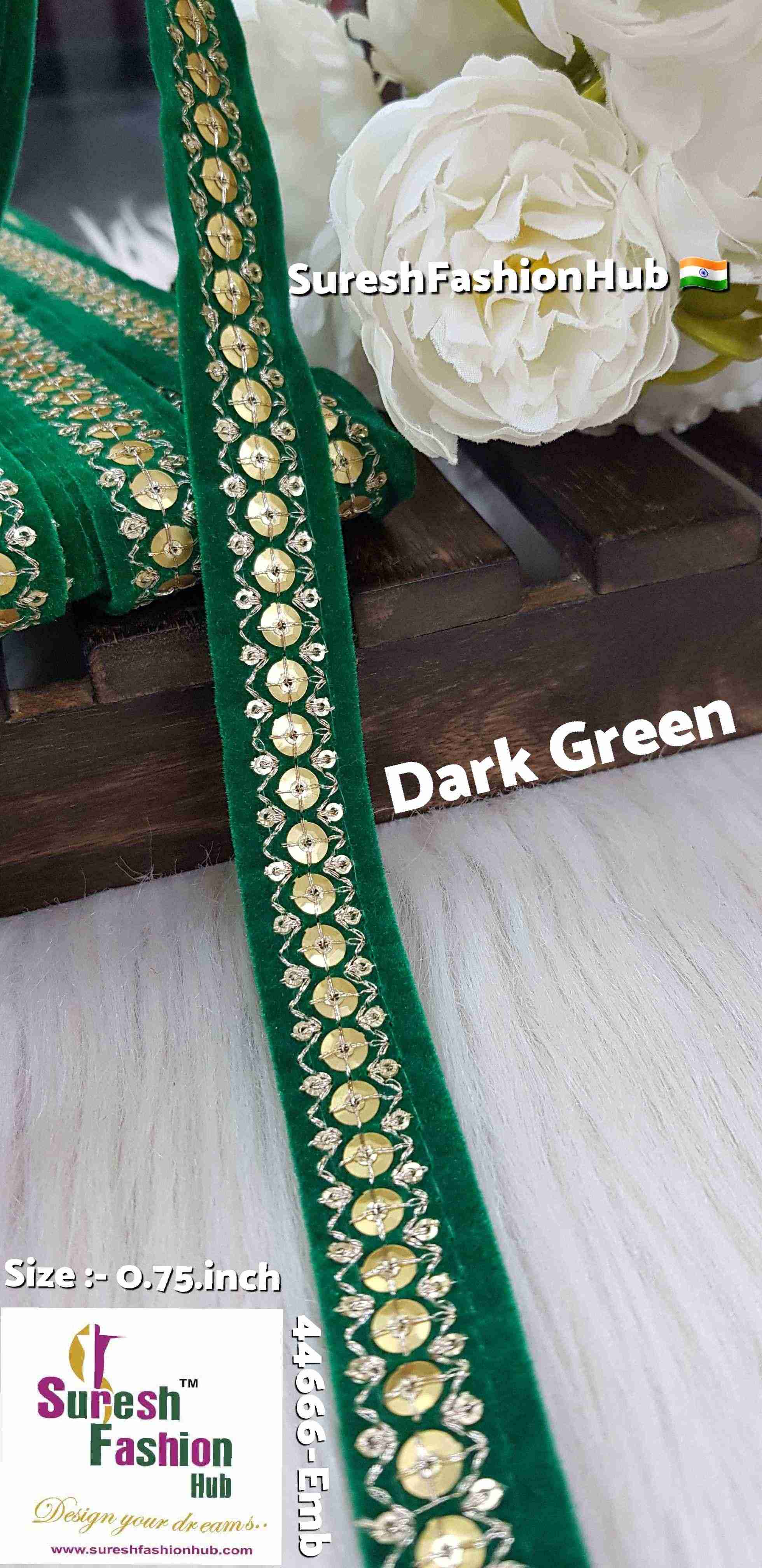 Dark Green  Velvet Jari Sequin Lace