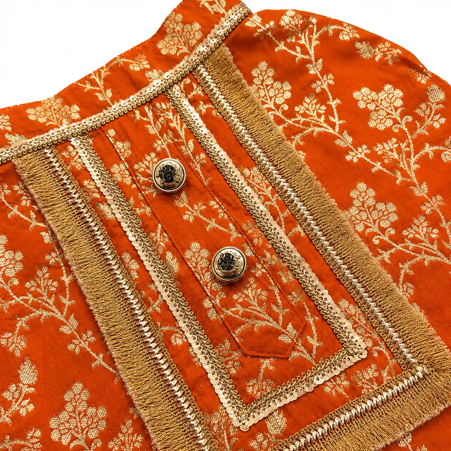 Pawsindia Traditional Royal Zari Kurta for Dogs, Orange