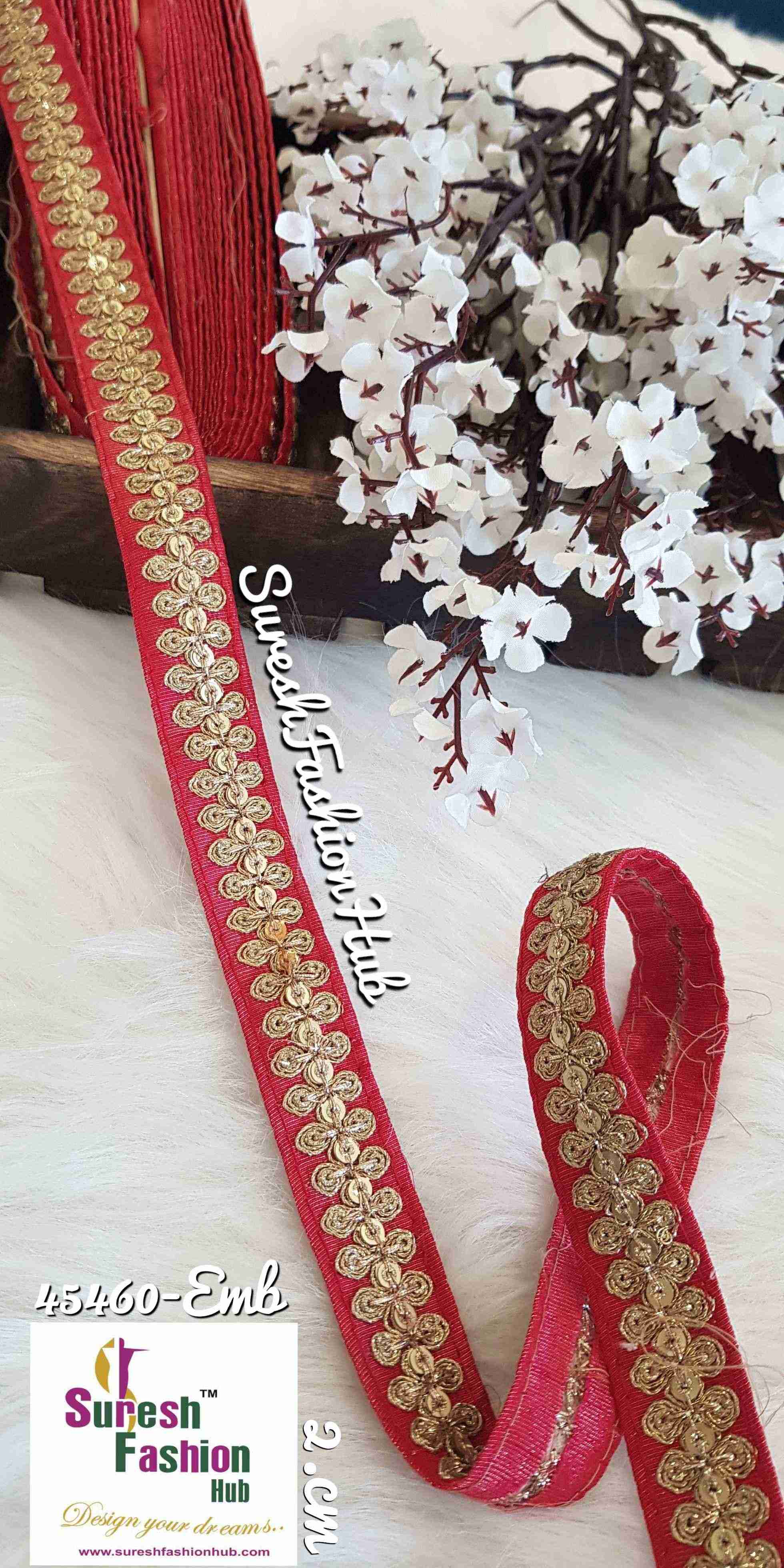Candy Pink Embroidered Design Trim
