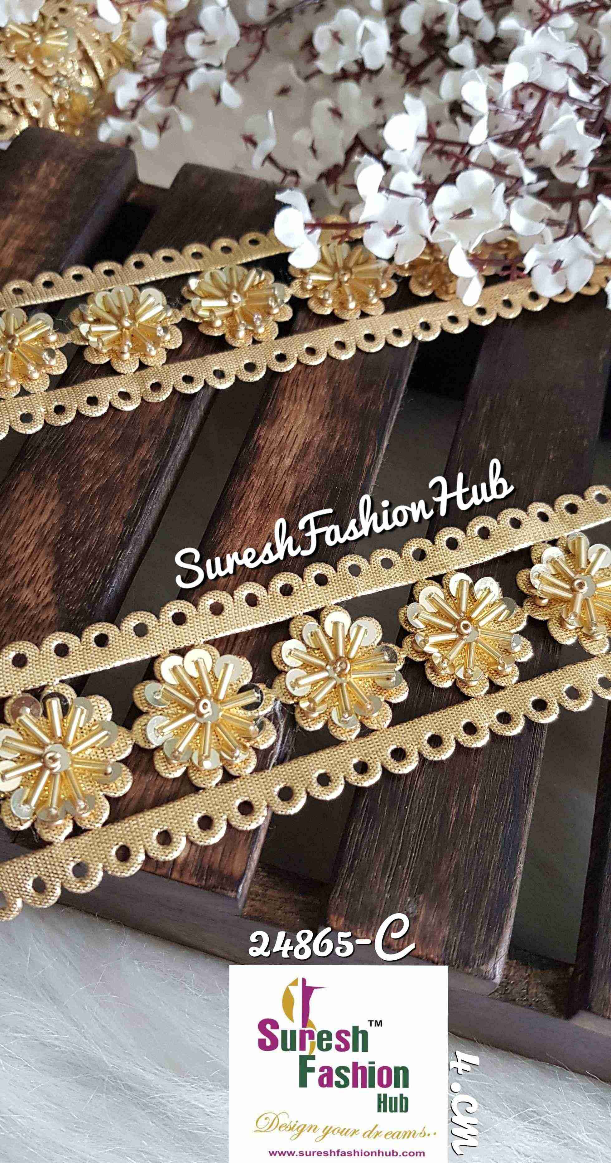Gold with Cutdana Flowers Designer Trim