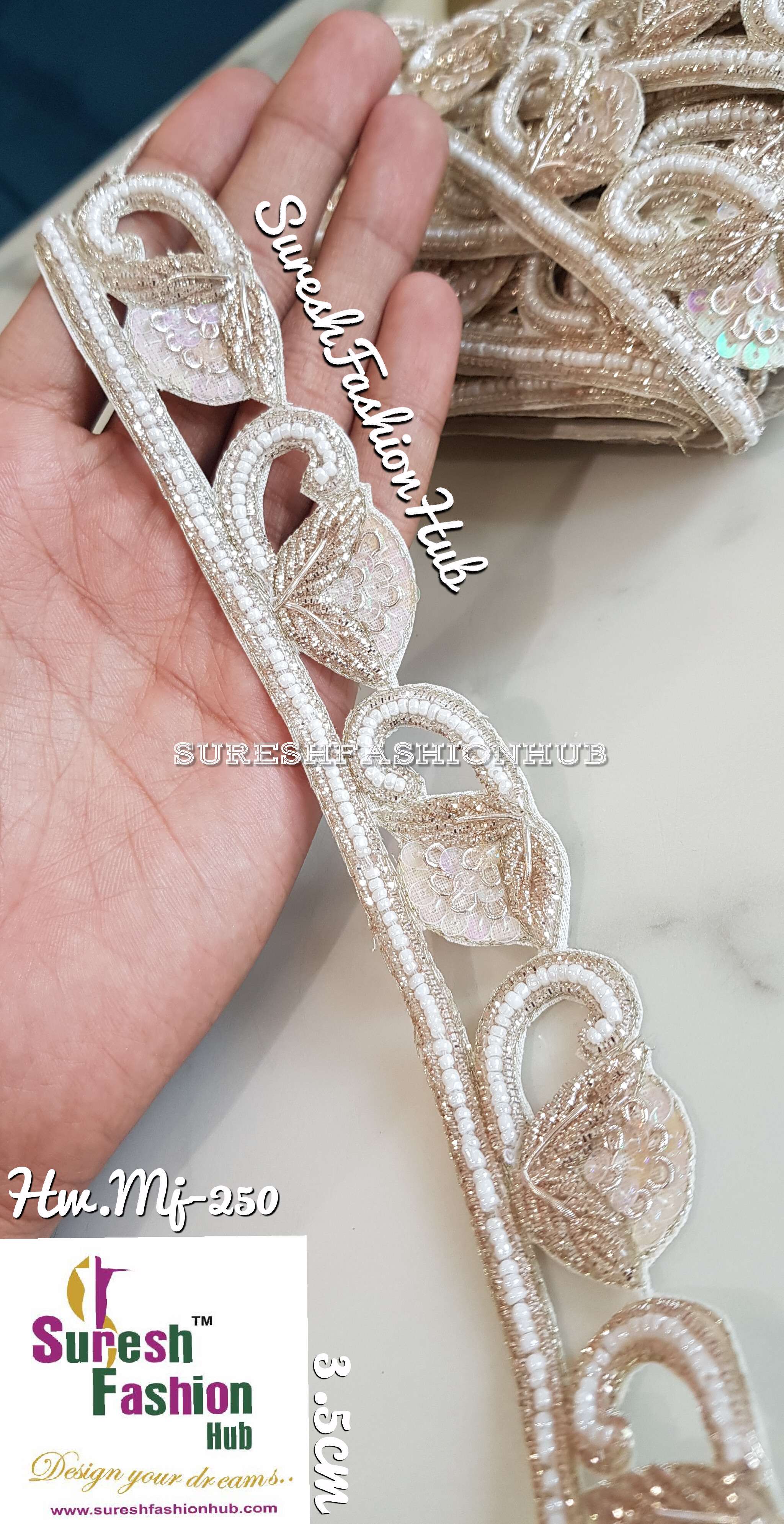 Handmade decorative White Sequence and Golden Zardosi Ribbon