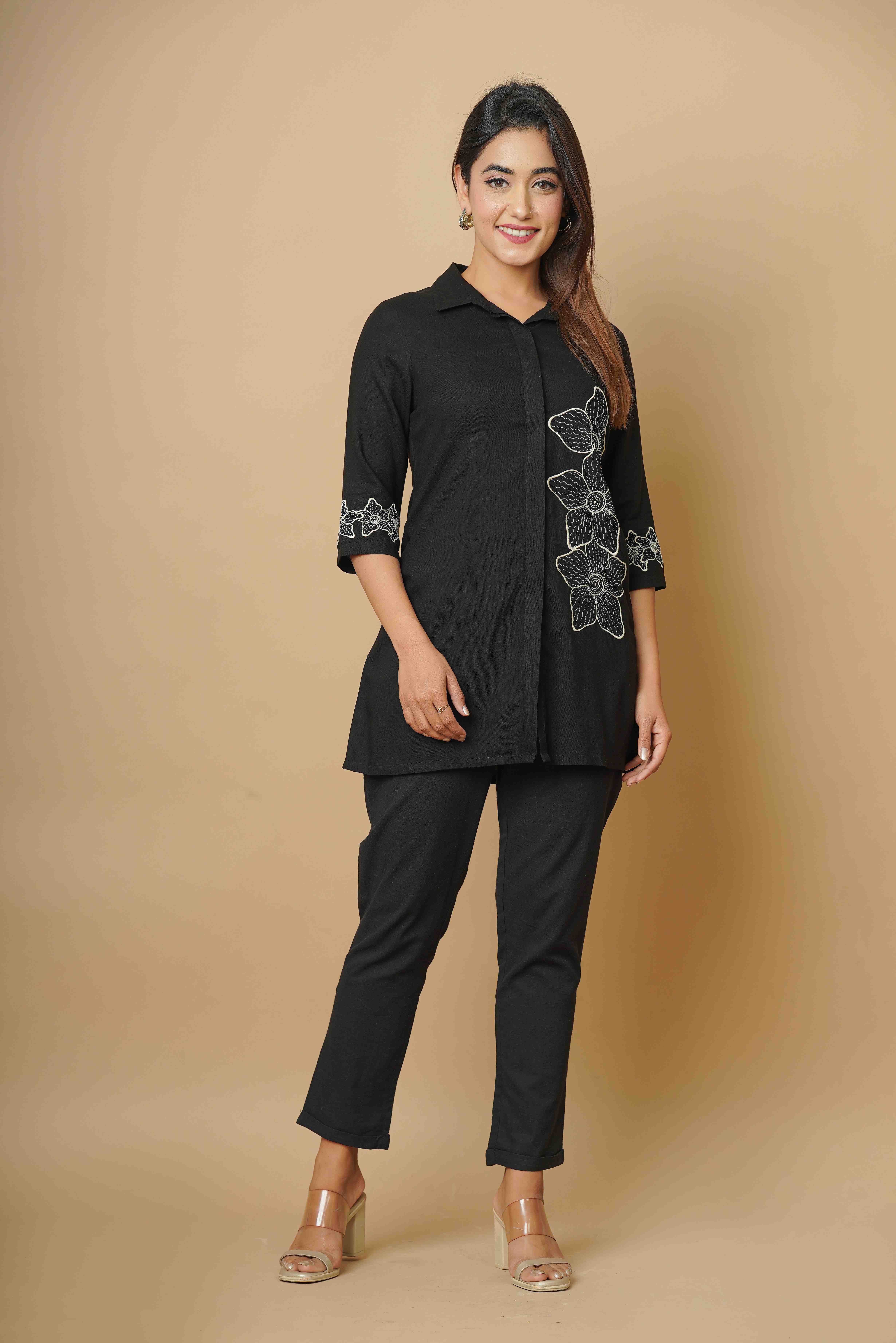 BLACK EMBROIDERED CO-ORD SET