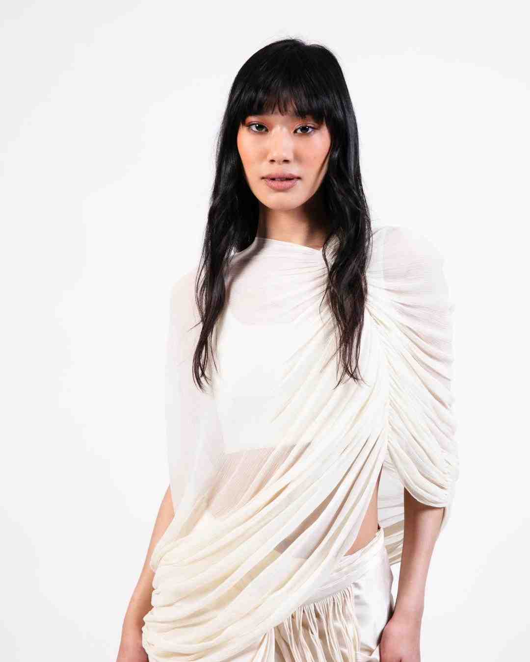 AKOK White Silk Drapped Top with Skirt & Lycra Top Co-ords