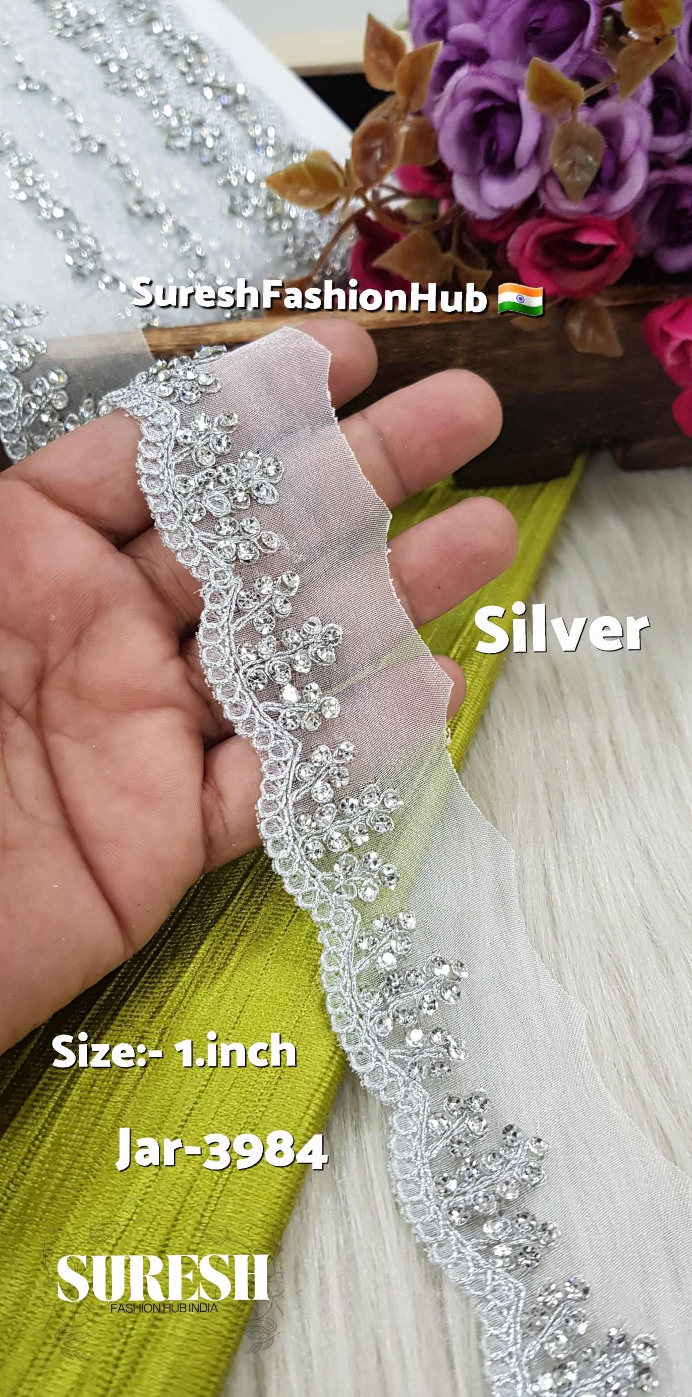 Silver Dori & Diamond Organza Lace – Jar-3984