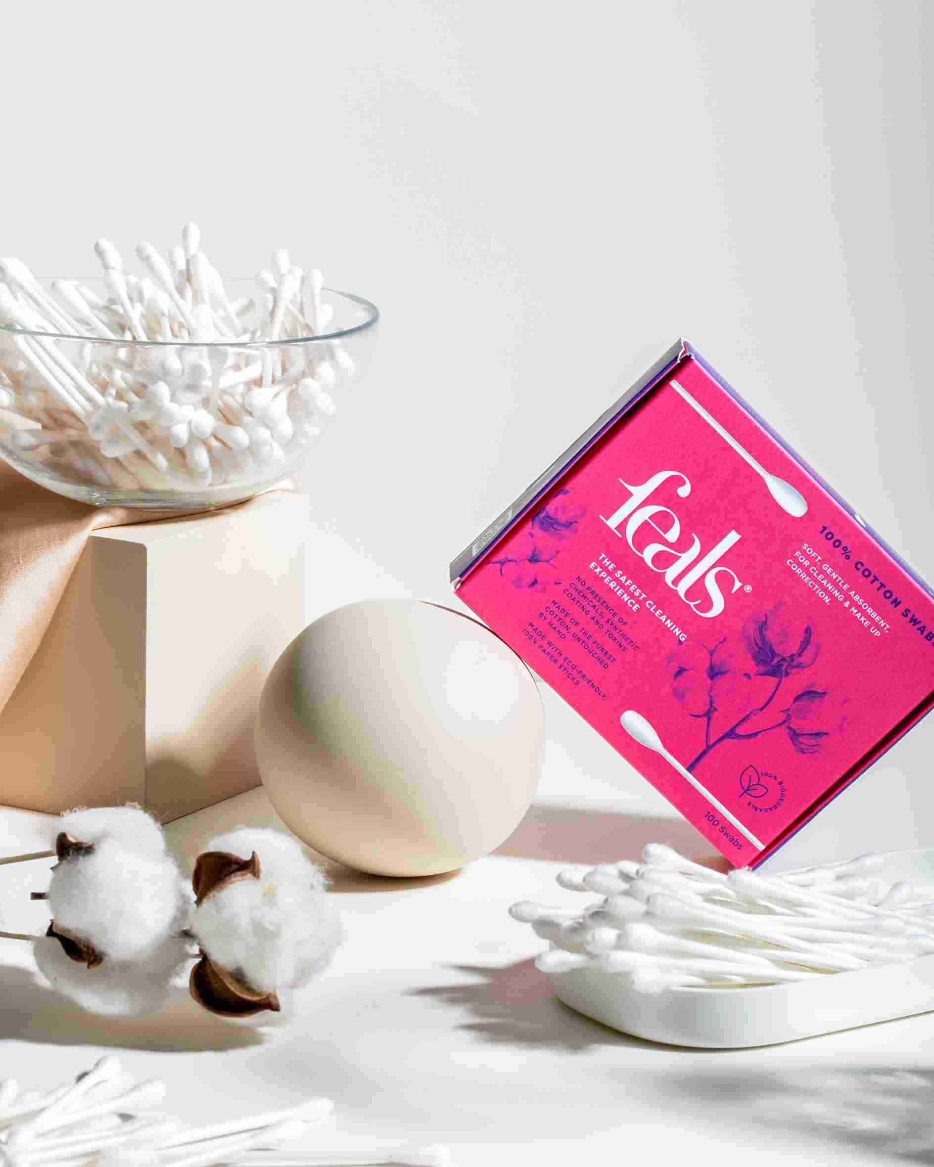 Cotton EarBuds, Cotton Swabs, Eco-Packaged, Chemical Free, Biodegradable | 100 Paper Stem, 200 Cotton Swabs Per Pack (Pack of 6) - 600 Sticks, 1200 Swabs