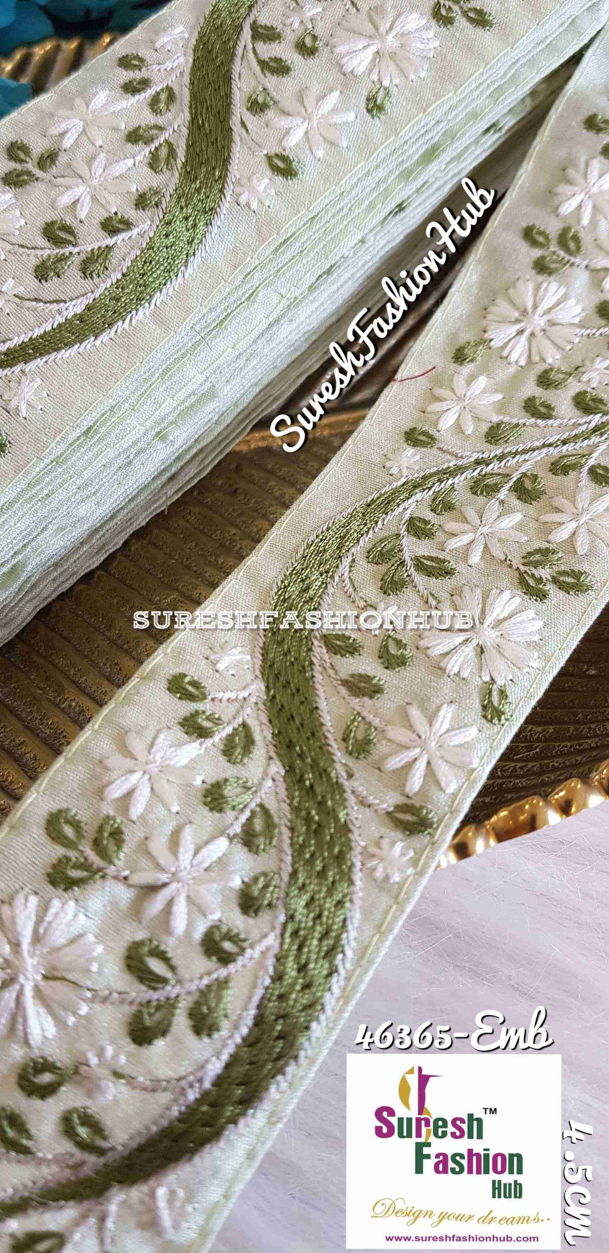 Mehendi Green Threads Embroidered Fancy Trim