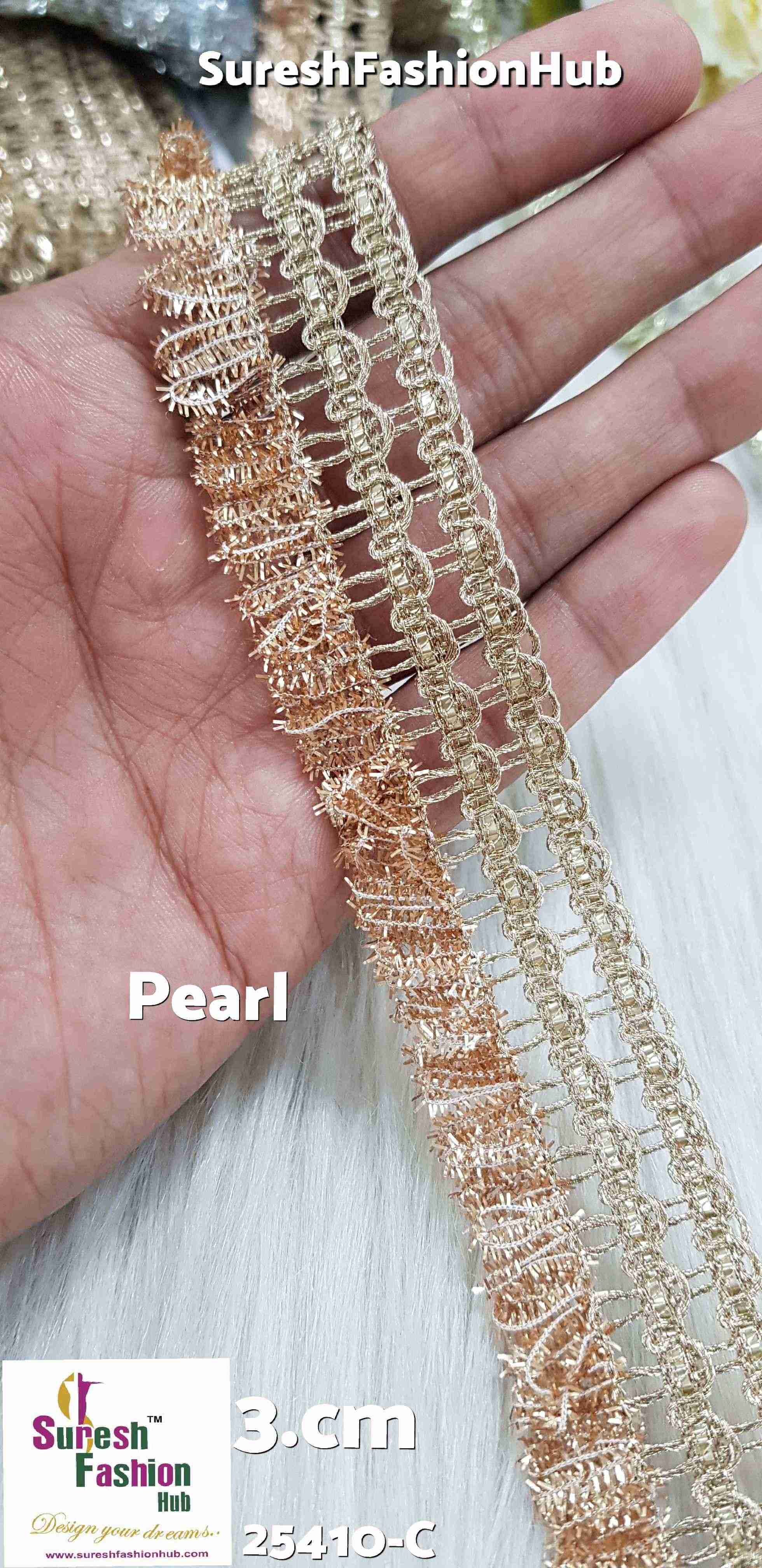 Pearl Gold Jhalar Machine Lace