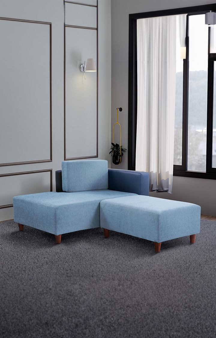 neudot Hailey Fabric Chaise Lounger RHS in Mirage Blue Colour