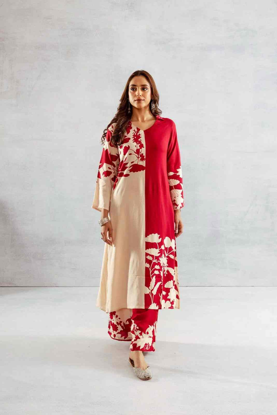 Designer Cotton Slub Kurta In Red Color