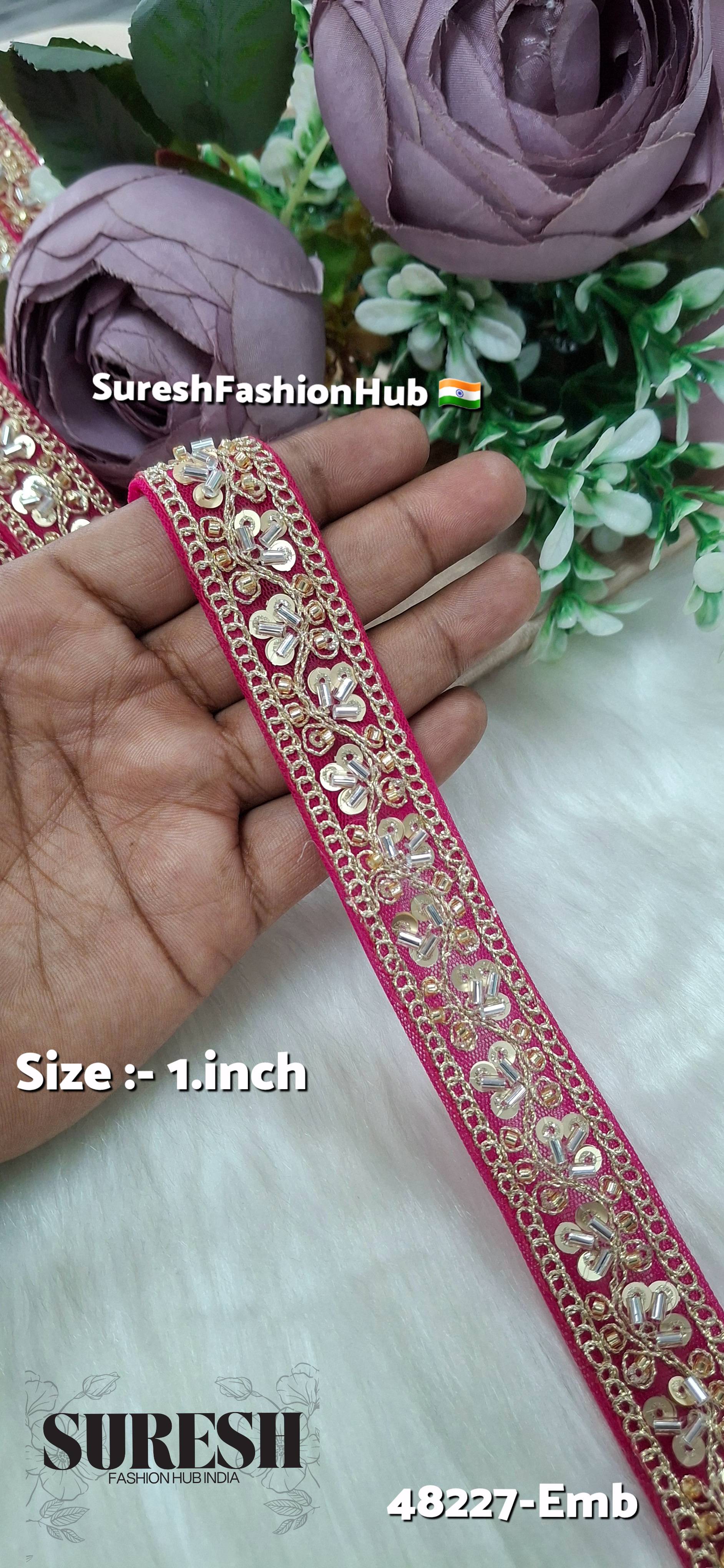 Rani Pink Pearl Embroidery Net Lace