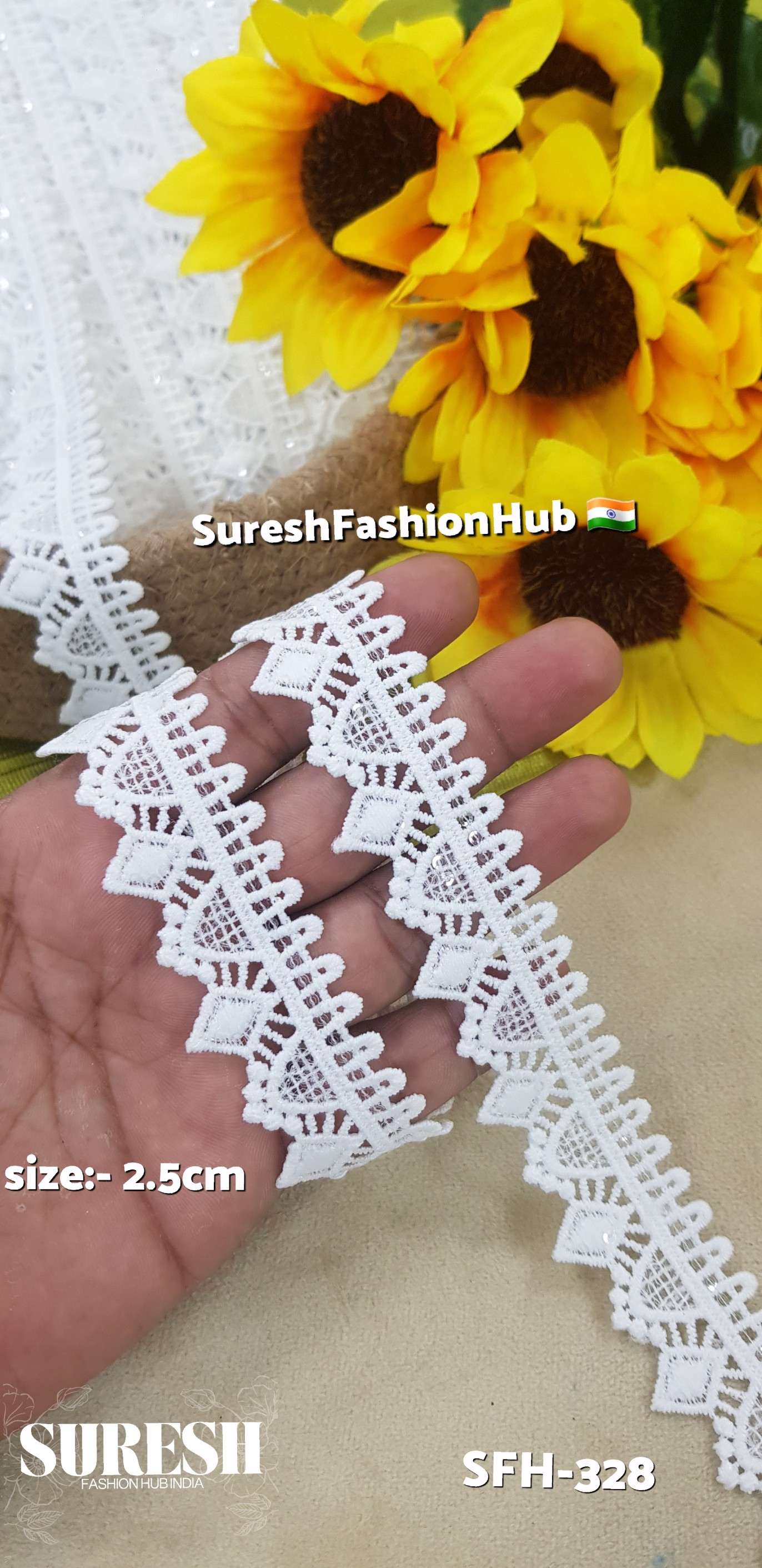 White One-Sided GPO Lace with Transparent Sequins