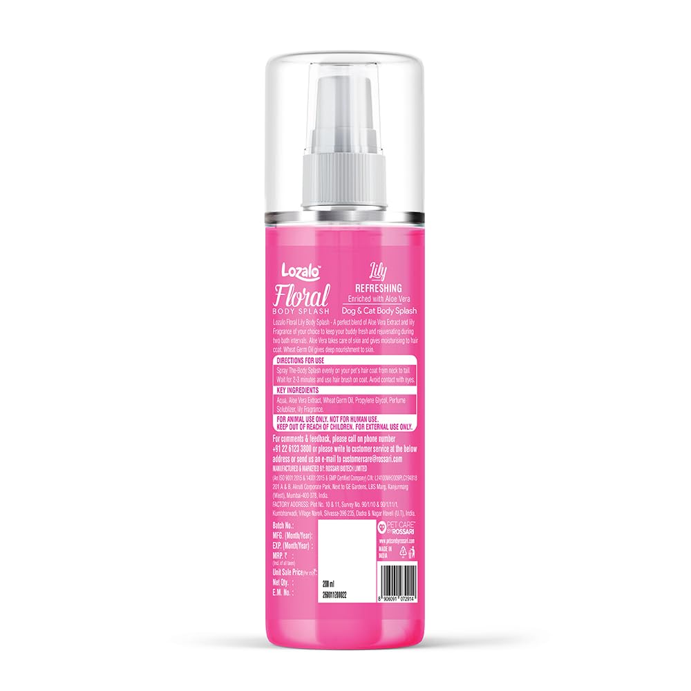 Lozalo Floral Pet Body Splash for Dogs & Cats, 200 ml, Lily