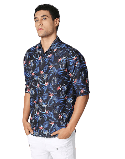 Hemsters | Men's Blue Cotton Printed Casual Shirts 1