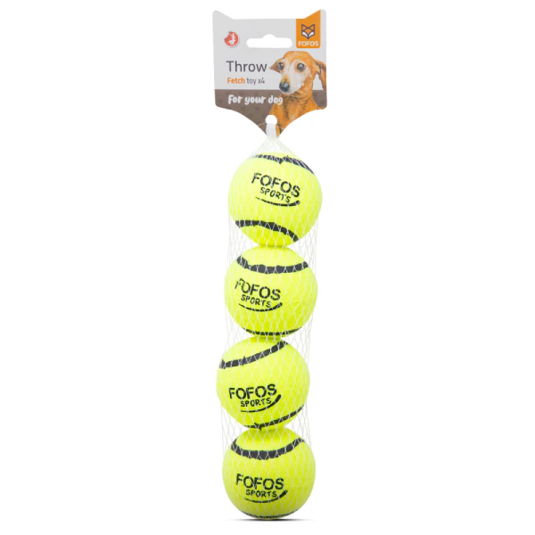 BarkButler x Fofos Sports Fetch Yellow Ball Dog Toy, Pack of 4