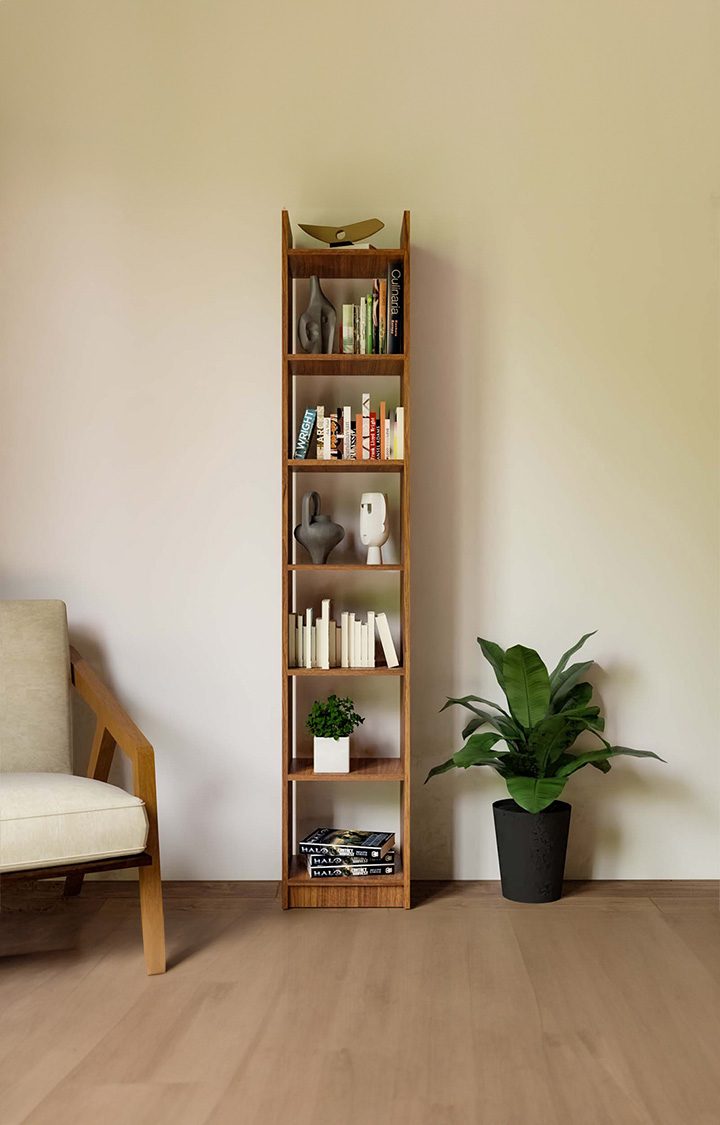 neudot Glitz Engineered Wood 7 Shelves Bookshelf Cabinet Book Rack Organizer for Decor Display Unit, Floor Standing Bookcase for Home, Office & Library (Finish Color - Leon Teak, Knock Down)
