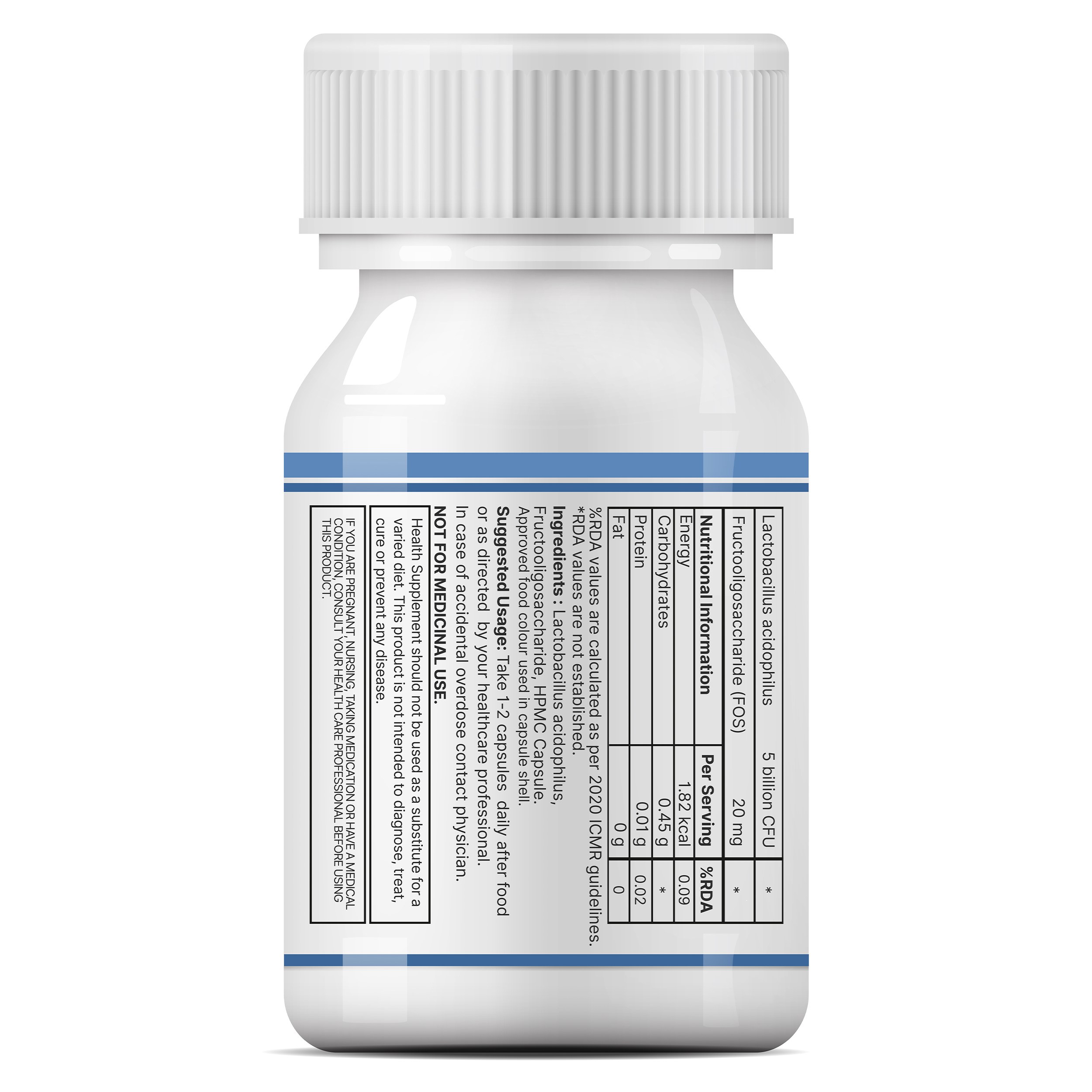 INLIFE Lactobacillus Acidophilus Probiotic 5 Billion CFU with FOS, 60 Caps | Prebiotic FOS 20 mg, Supports Gut Health and Digestion, Vegetarian Capsules, 60 Servings, Health Supplement