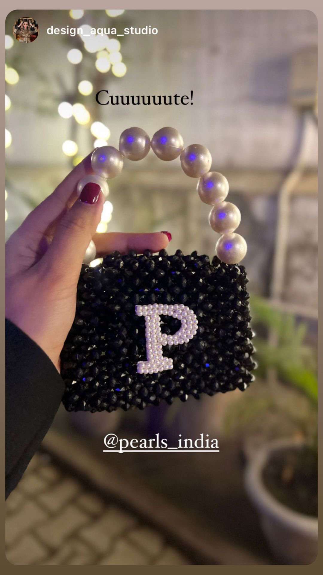 Black Minitial Bag with Pearl Handle